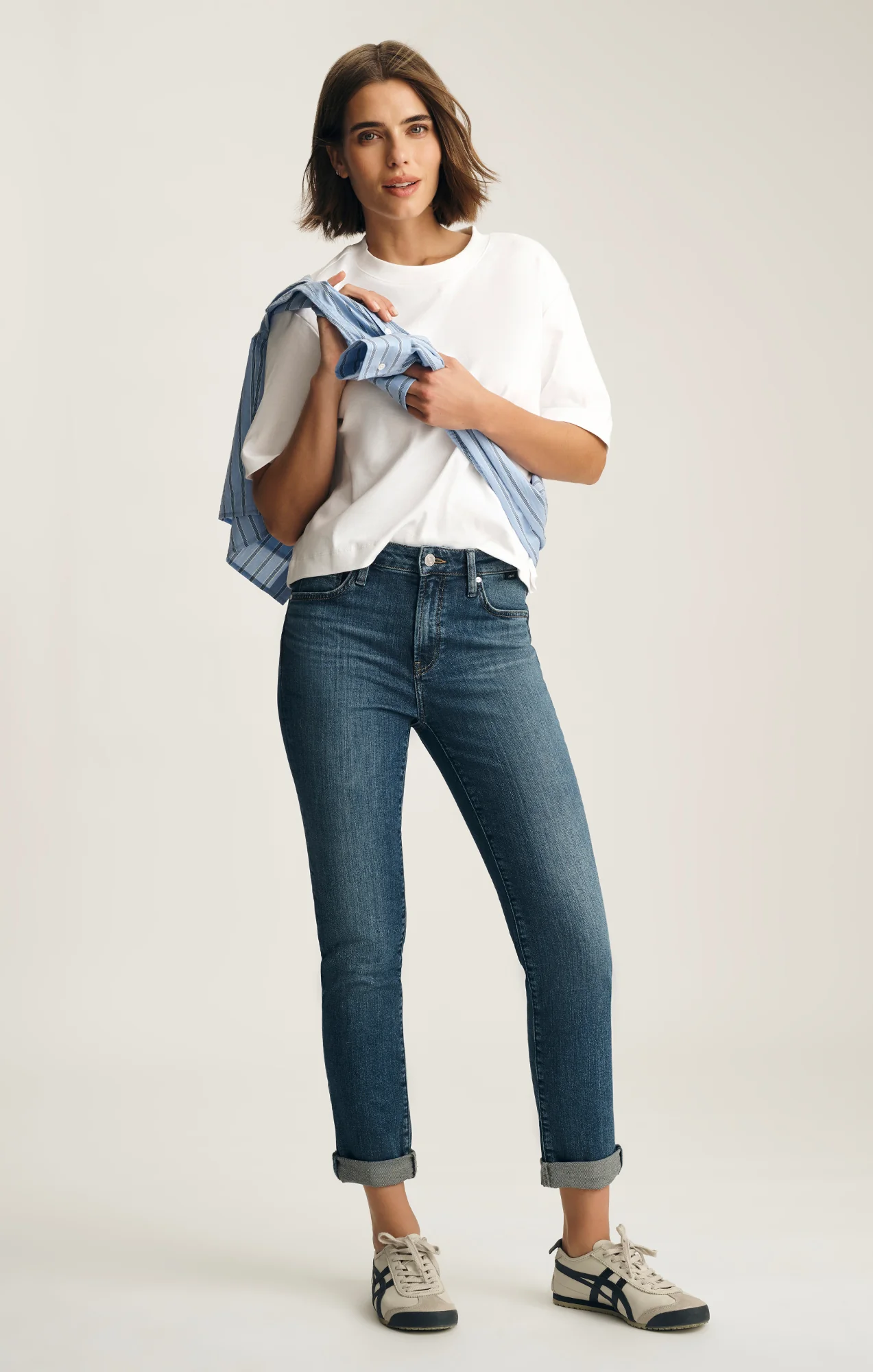 KATHLEEN SLIM BOYFRIEND IN DARK BRUSHED FLEX BLUE
