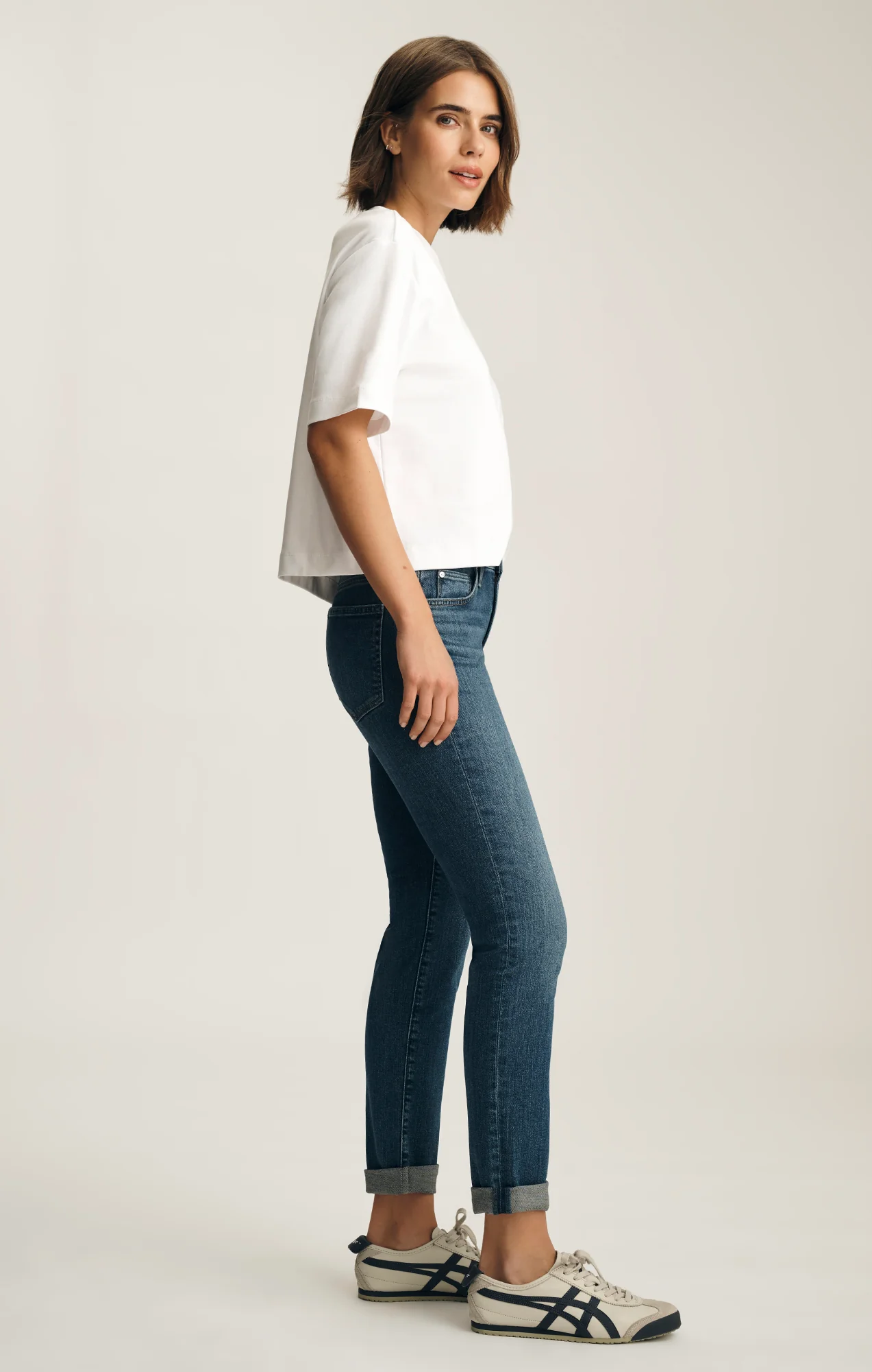 KATHLEEN SLIM BOYFRIEND IN DARK BRUSHED FLEX BLUE - Image 2