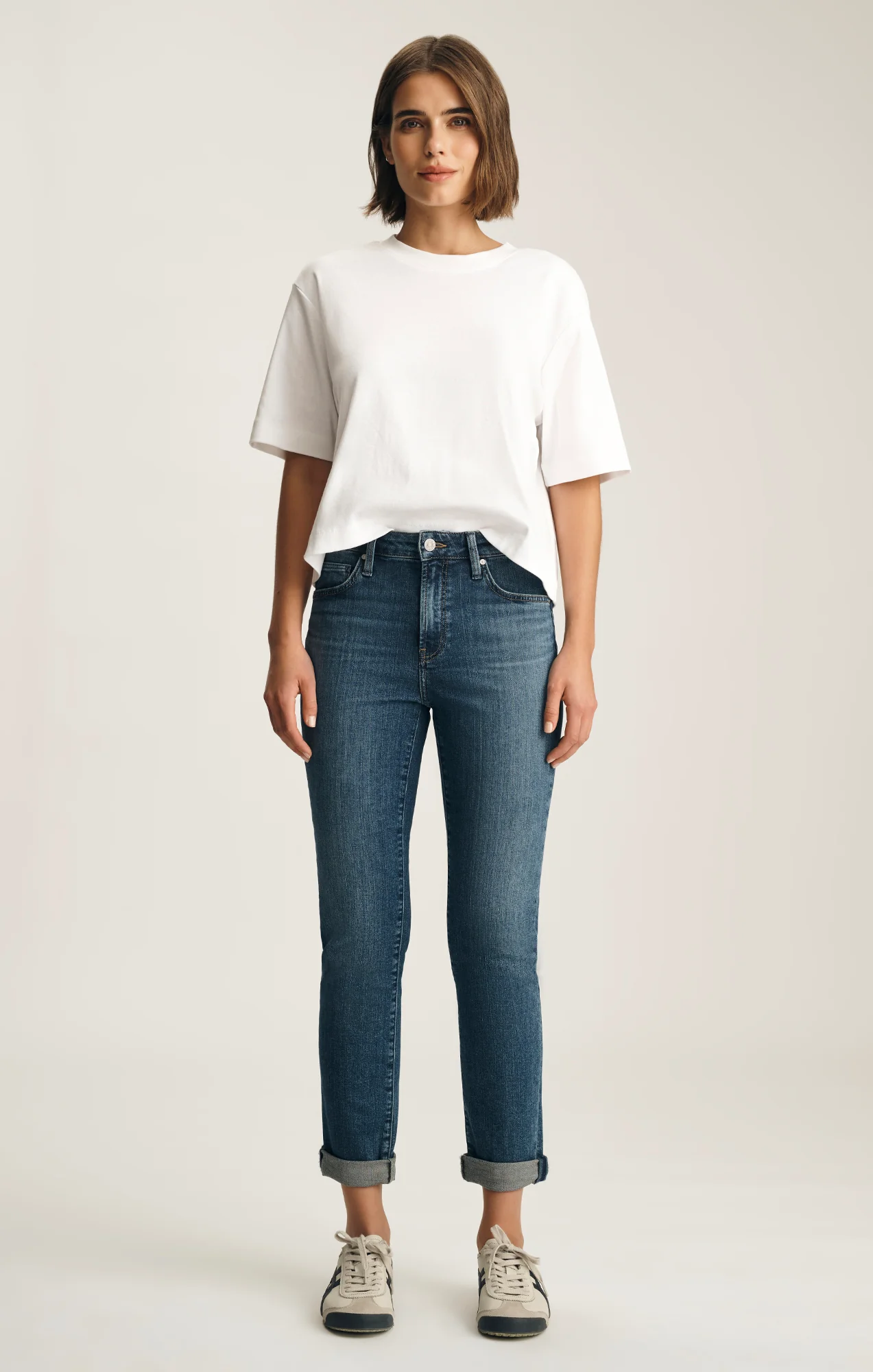 KATHLEEN SLIM BOYFRIEND IN DARK BRUSHED FLEX BLUE - Image 4
