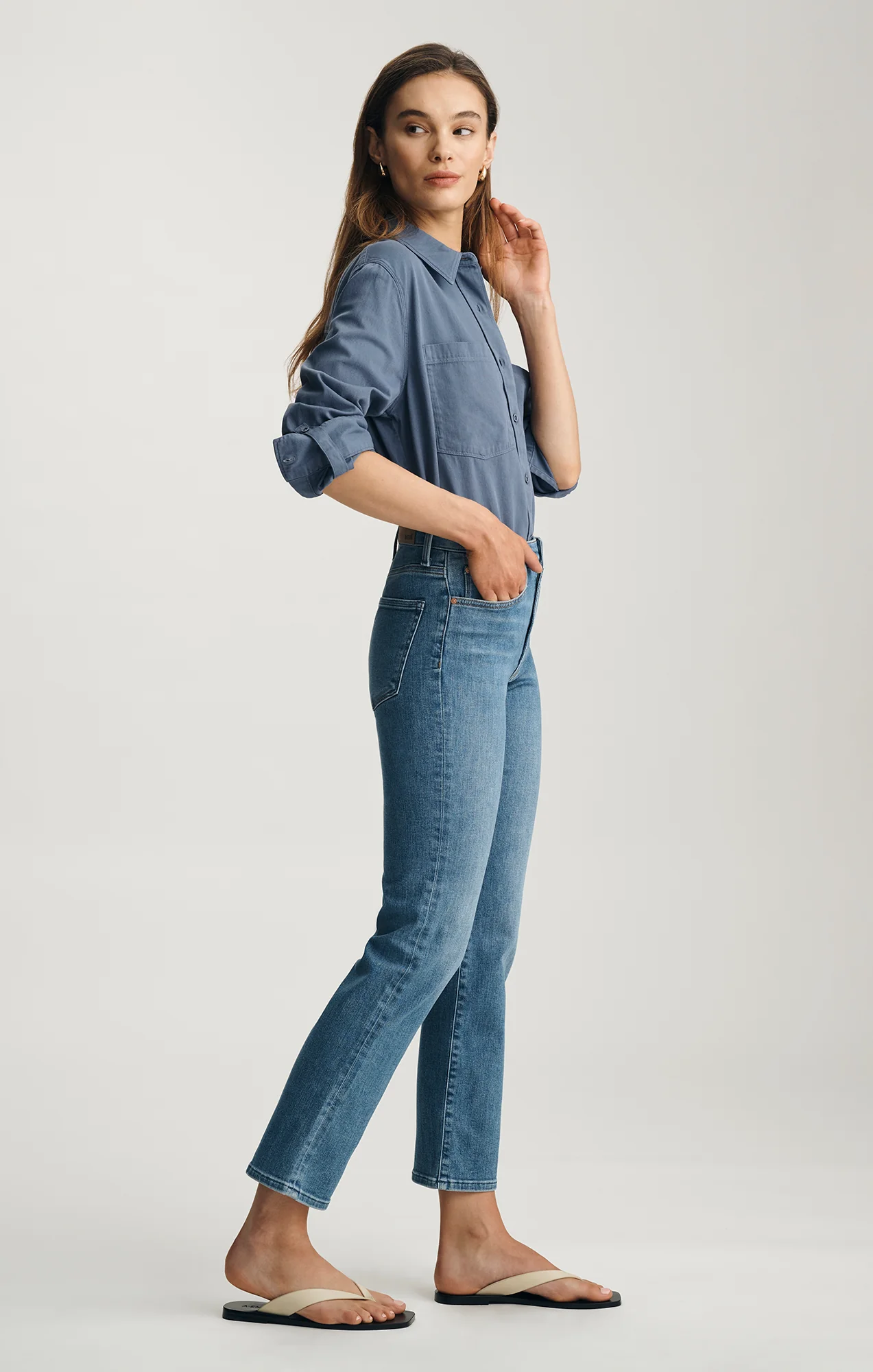 KENDRA STRAIGHT LEG IN MID BRUSHED FLEX BLUE - Image 4