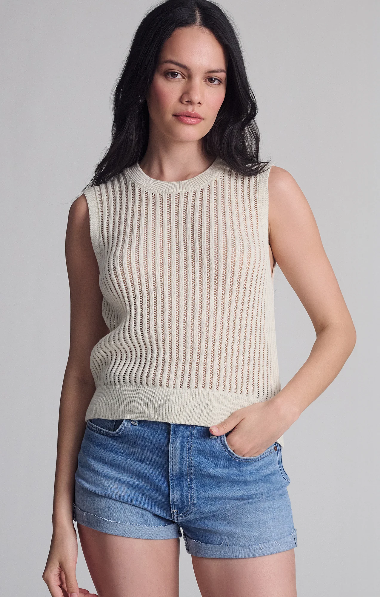 SLEEVELESS KNIT TOP IN COCONUT MILK