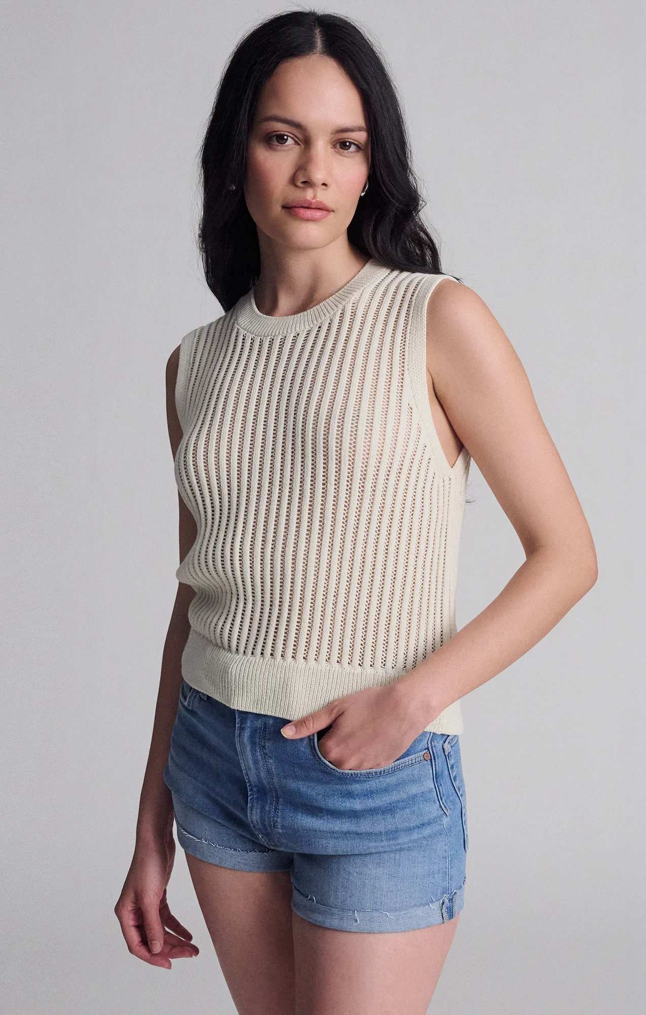 SLEEVELESS KNIT TOP IN COCONUT MILK - Image 7