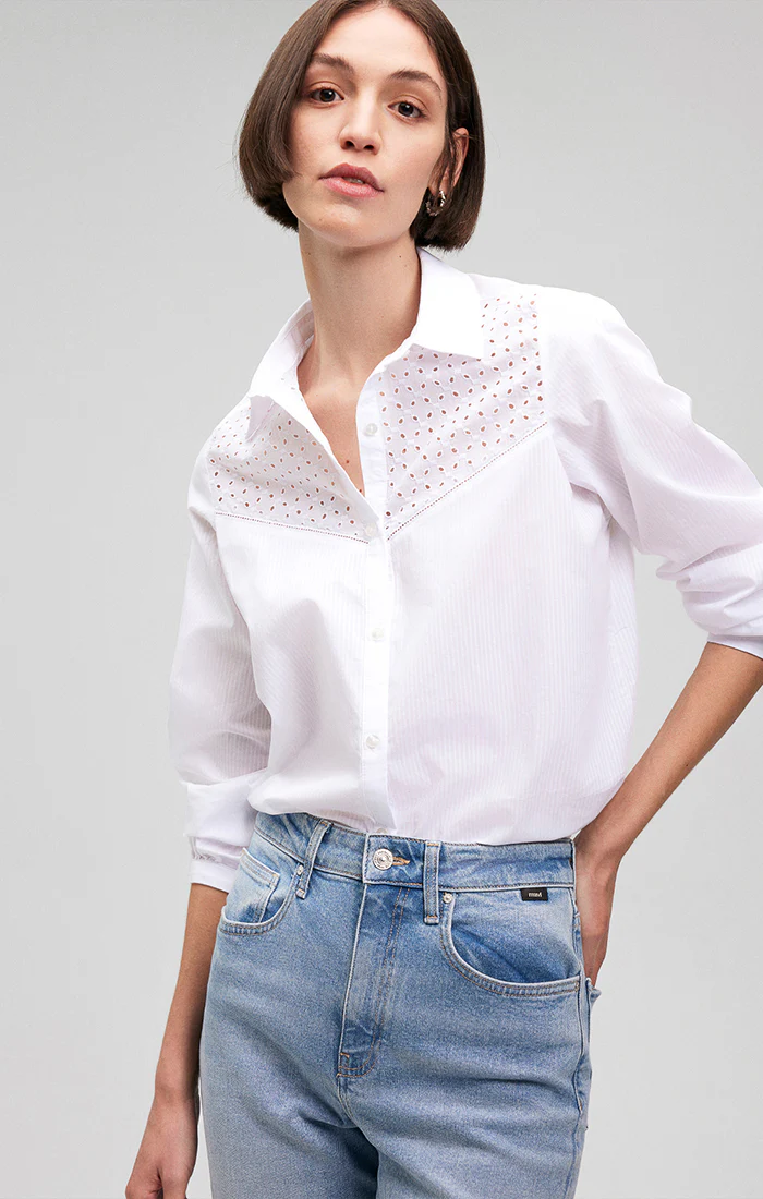 LACE DETAIL BUTTON-UP SHIRT IN WHITE - Image 2