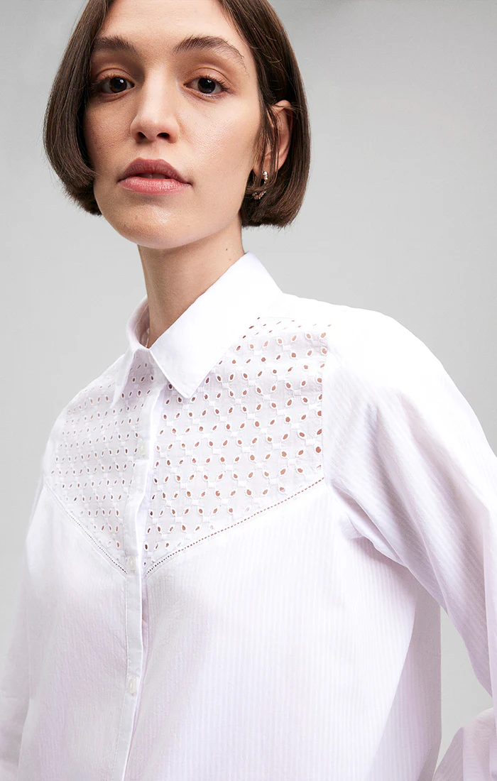 LACE DETAIL BUTTON-UP SHIRT IN WHITE - Image 6
