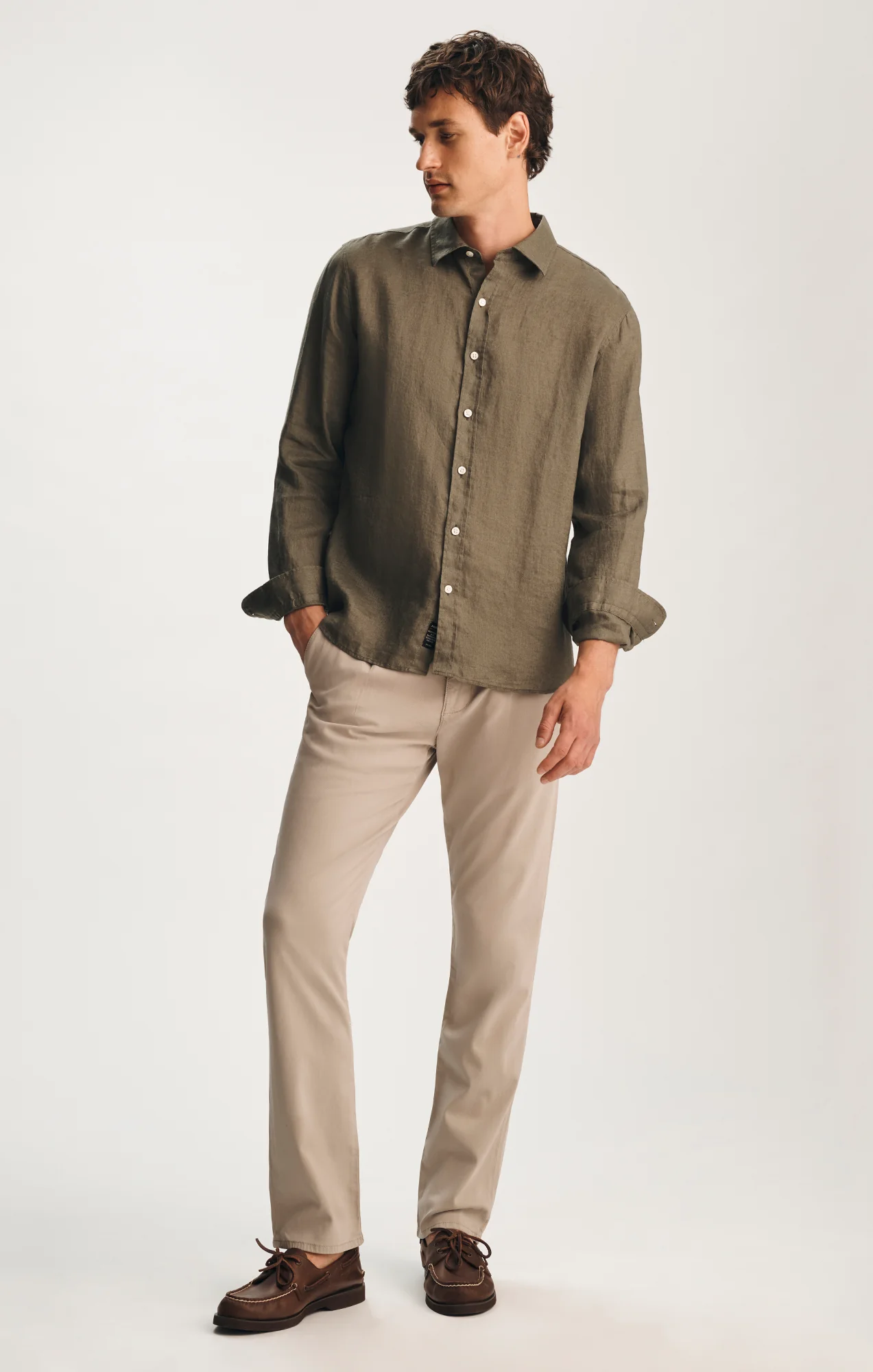 LINEN BUTTON-UP SHIRT IN DUSTY OLIVE - Image 2