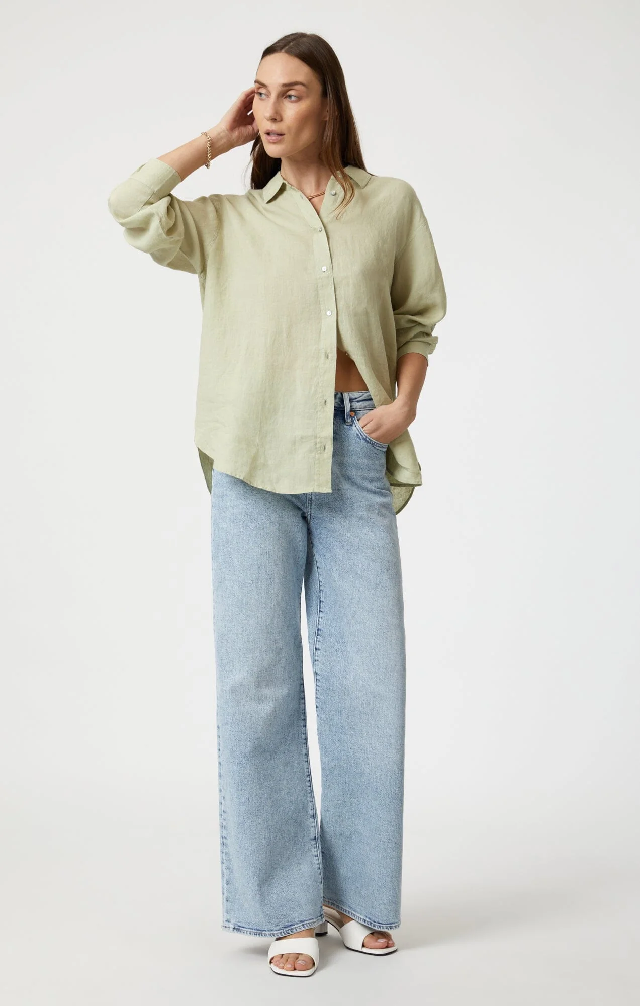 LINEN BUTTON-UP SHIRT IN LINT - Image 4