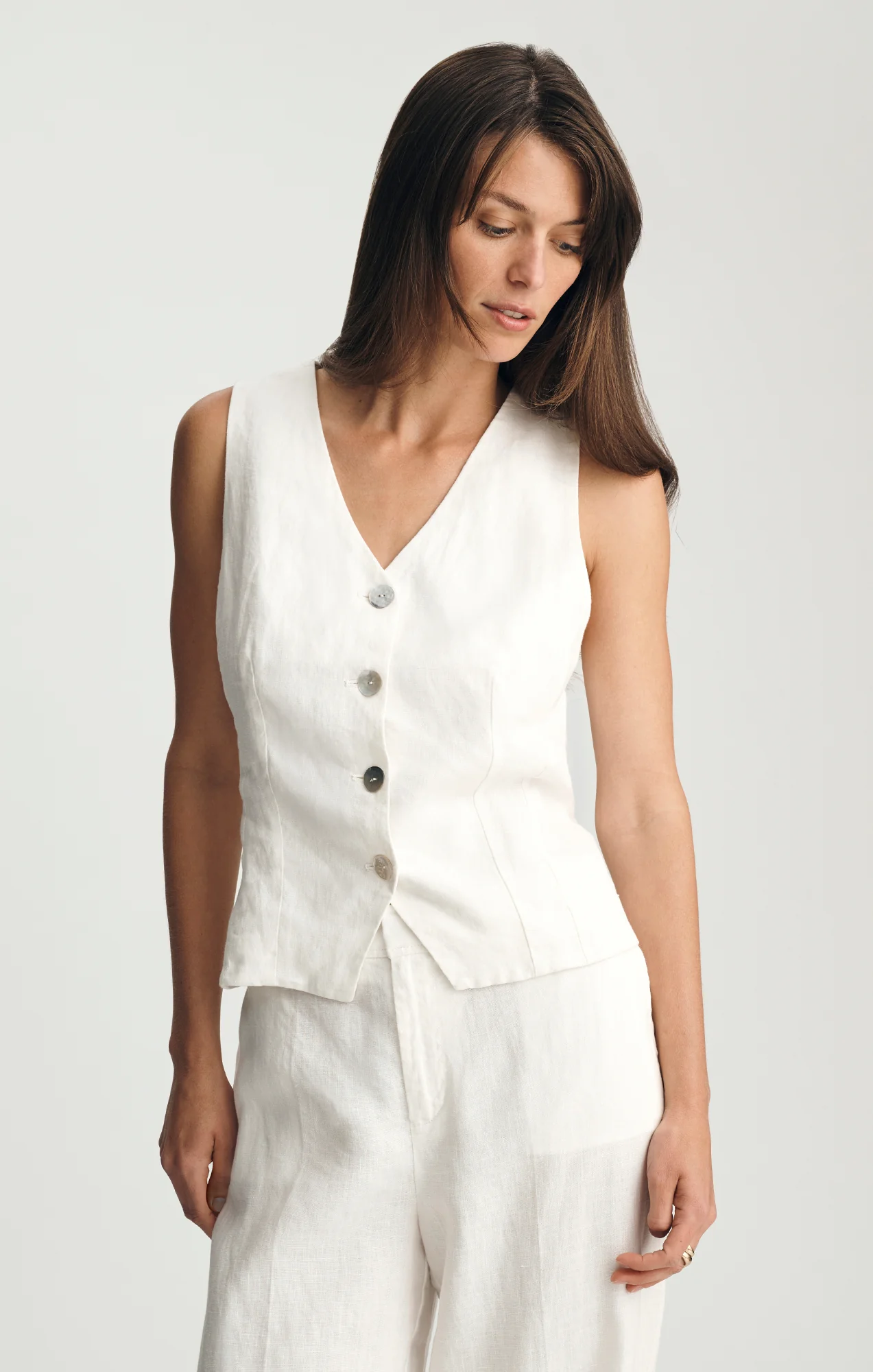 LINEN CUTAWAY VEST IN ANTIQUE WHITE