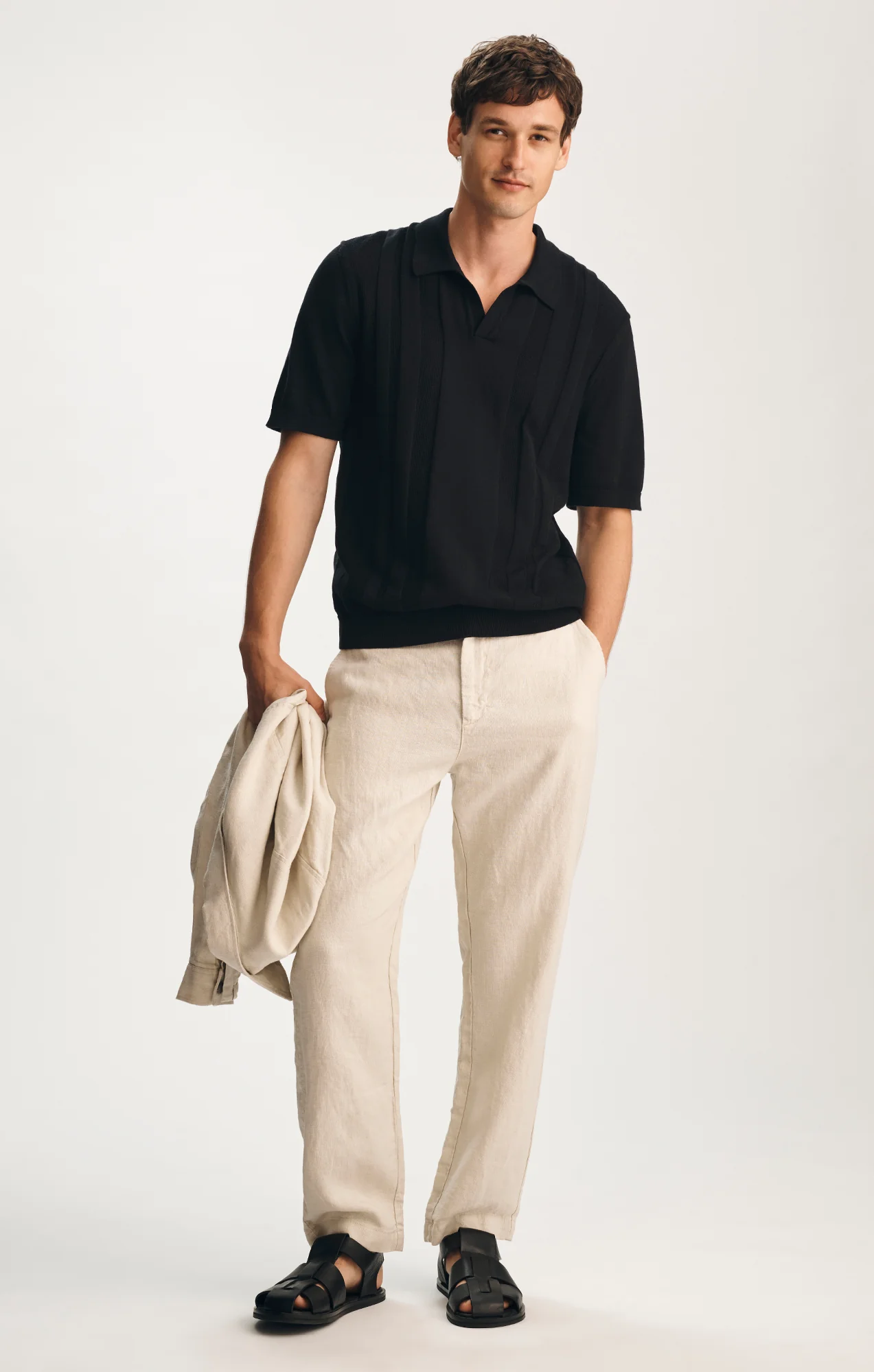LINEN DRAWSTRING STRAIGHT LEG PANTS IN MOONSTRUCK