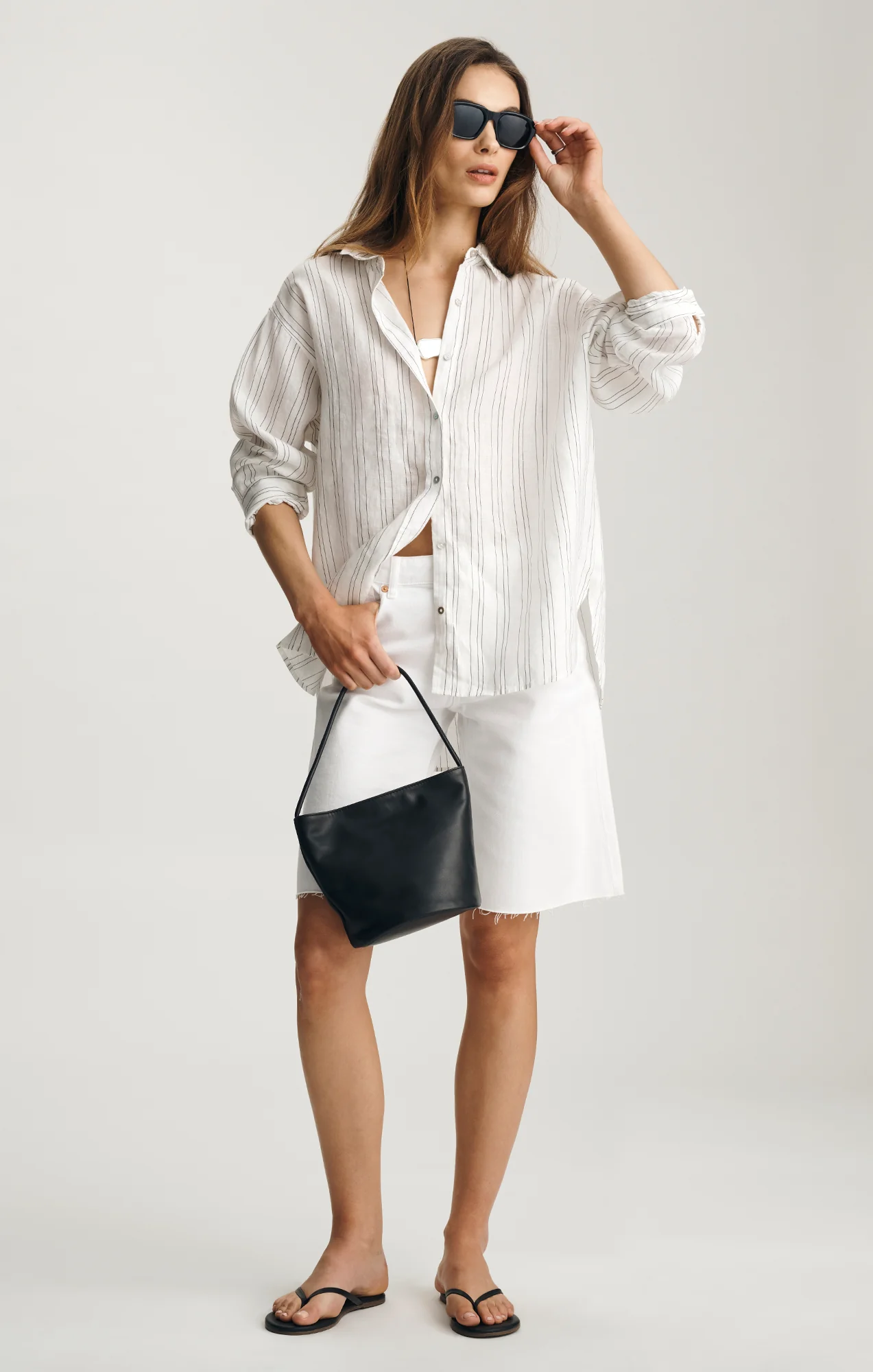 LINEN OVERSIZED BUTTON-UP SHIRT IN BLACK STRIPED - Image 4