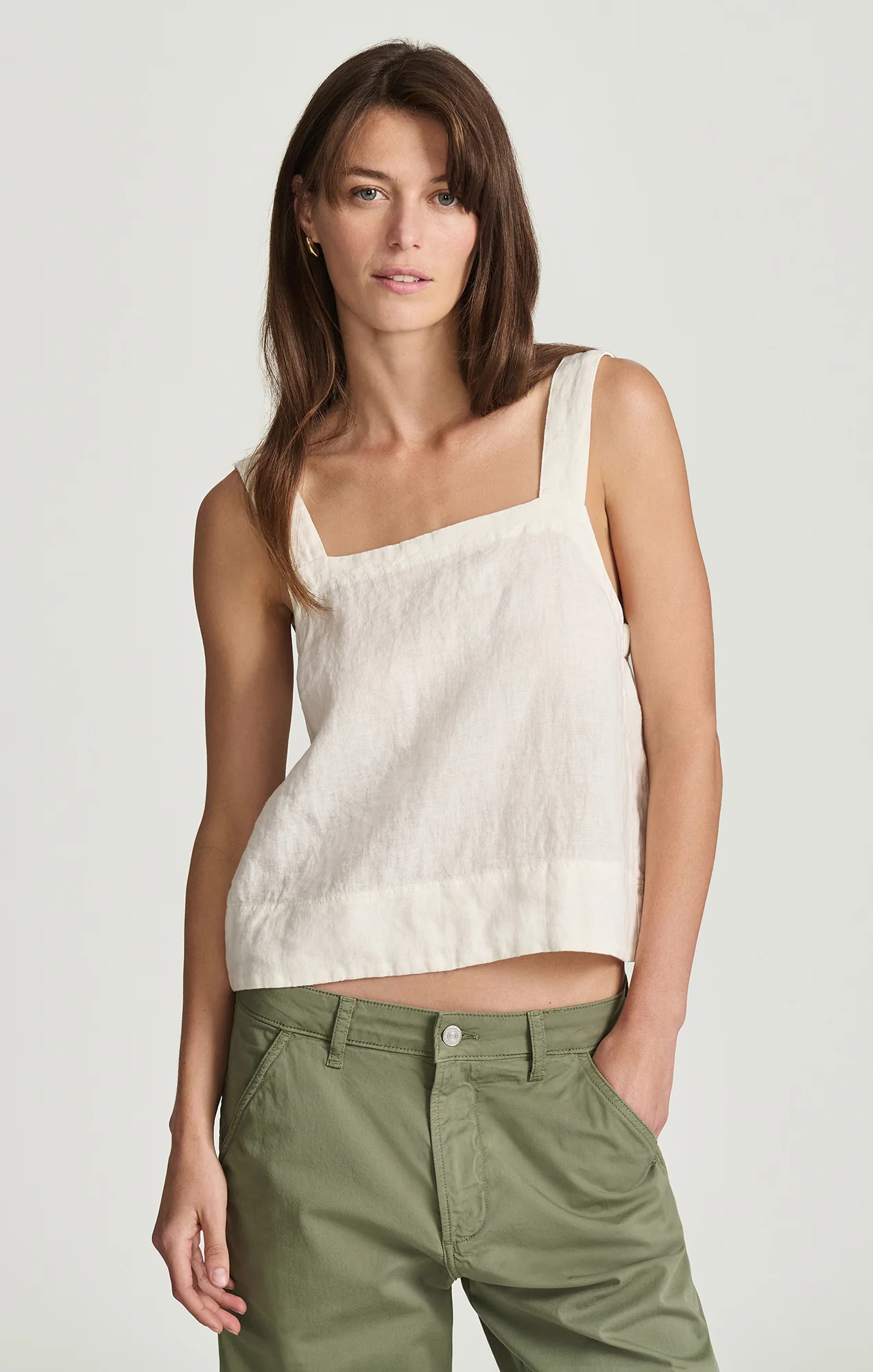 LINEN SQUARE NECK TANK TOP IN WHITE