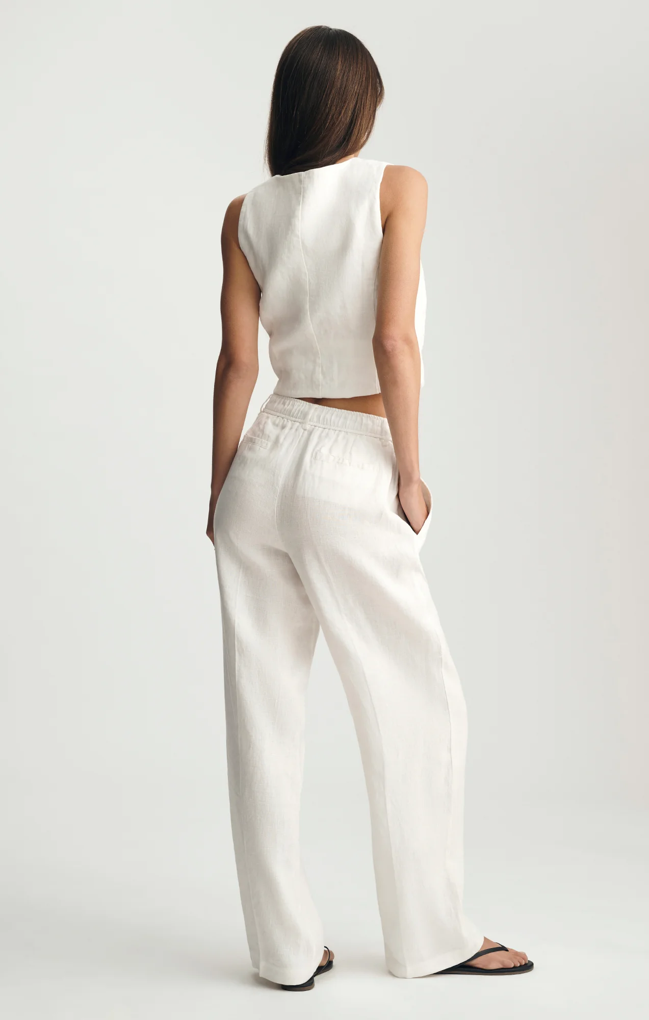 LINEN STRAIGHT LEG PANTS IN ANTIQUE WHITE - Image 3