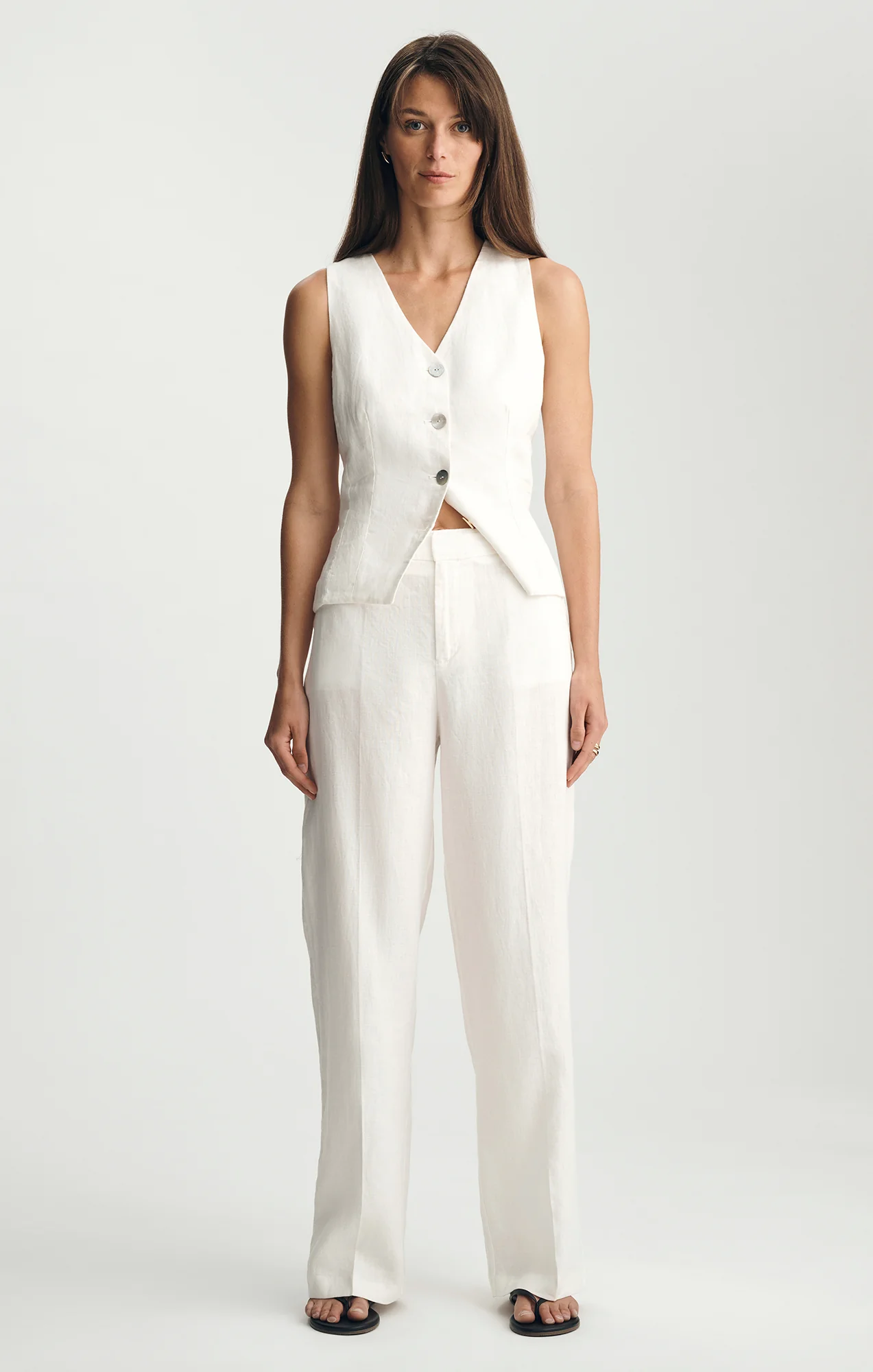 LINEN STRAIGHT LEG PANTS IN ANTIQUE WHITE - Image 4
