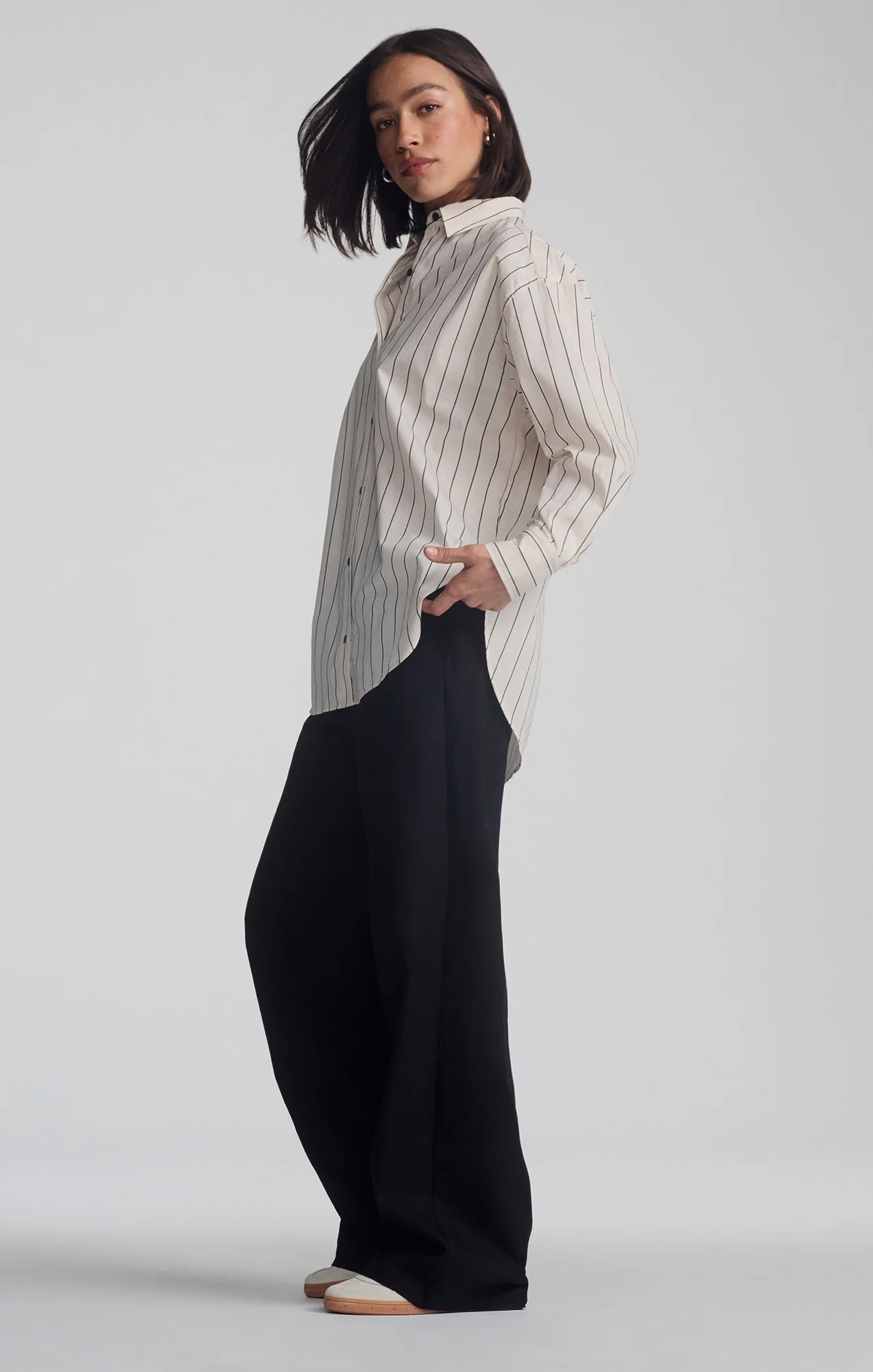 LONG SLEEVE BUTTON-UP SHIRT IN ANTRASIT STRIPE - Image 6