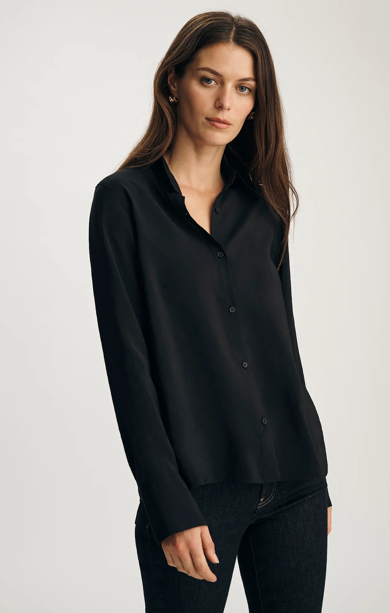 LUXE TOUCH TENCEL™ BUTTON-UP SHIRT IN BLACK