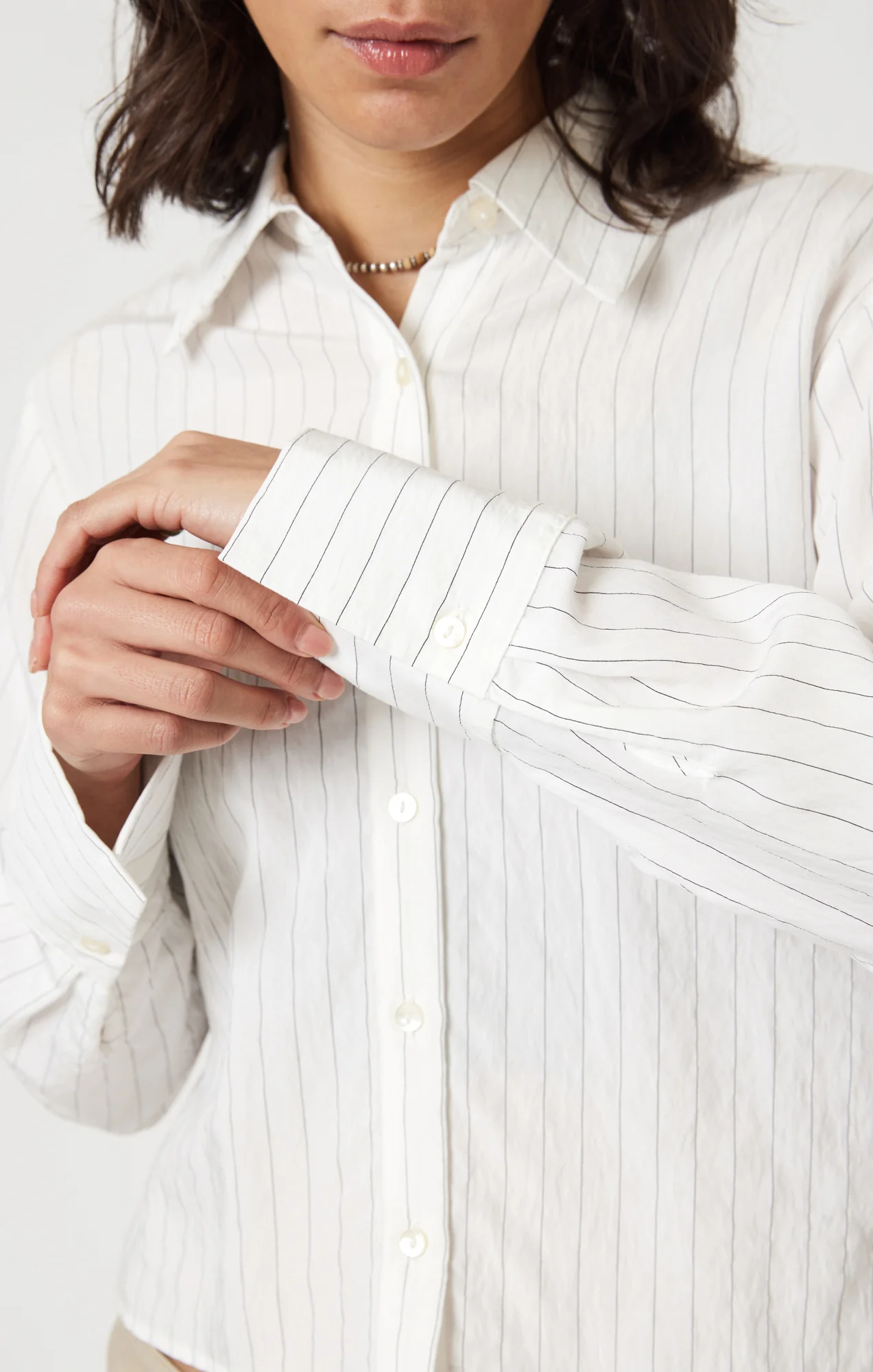 LONG SLEEVE BUTTON-UP SHIRT IN BLACK PIN STRIPE - Image 8