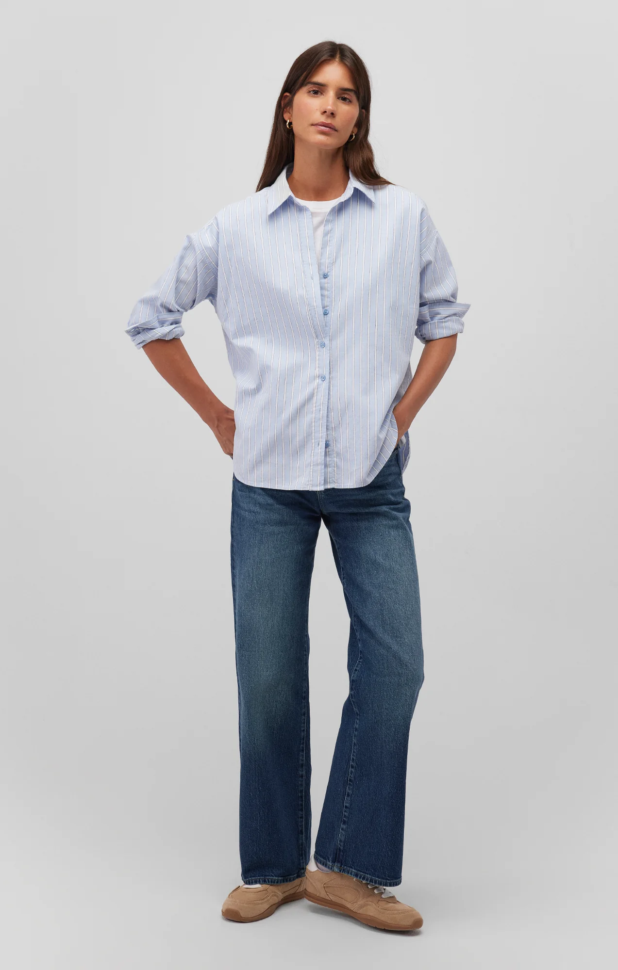LONG SLEEVE BUTTON-UP SHIRT IN BLUE STRIPE - Image 2