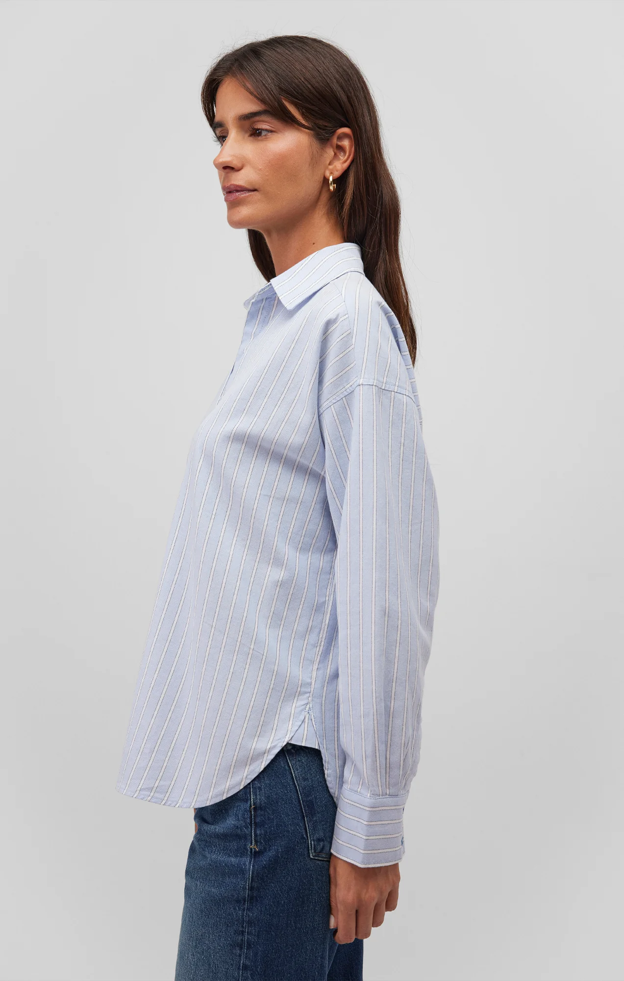 LONG SLEEVE BUTTON-UP SHIRT IN BLUE STRIPE - Image 3