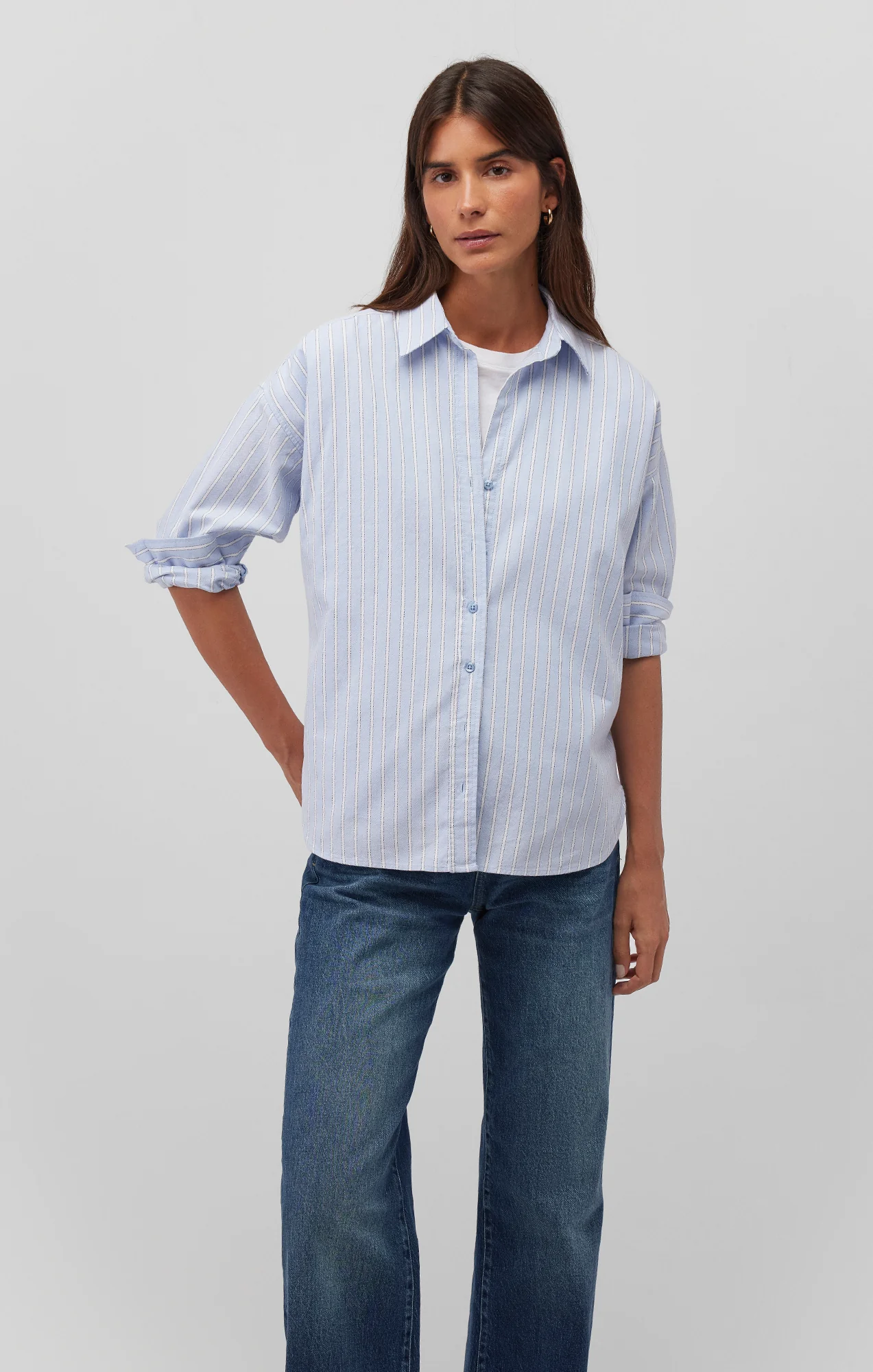LONG SLEEVE BUTTON-UP SHIRT IN BLUE STRIPE - Image 4