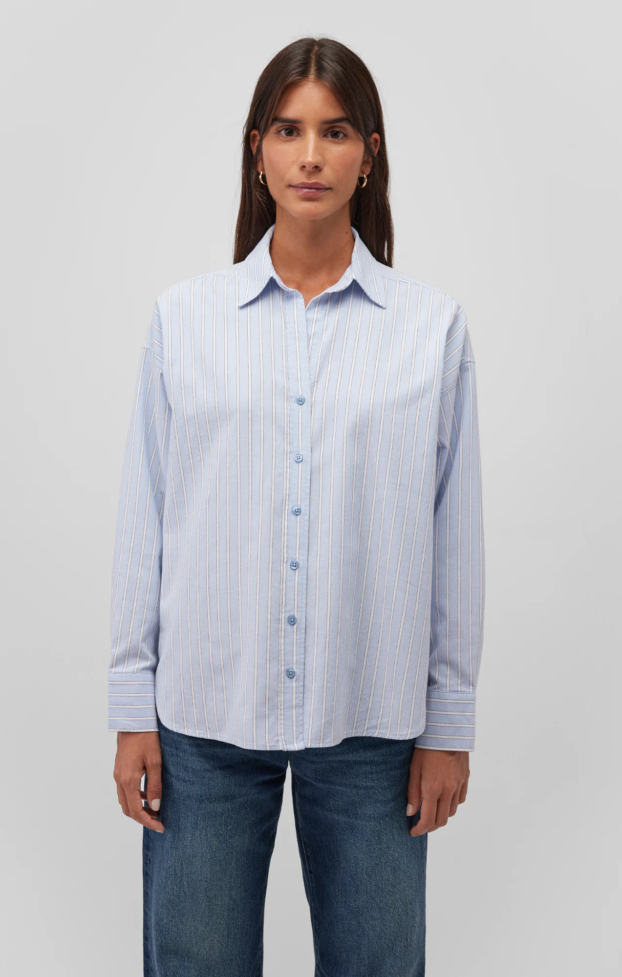 LONG SLEEVE BUTTON-UP SHIRT IN BLUE STRIPE - Image 5