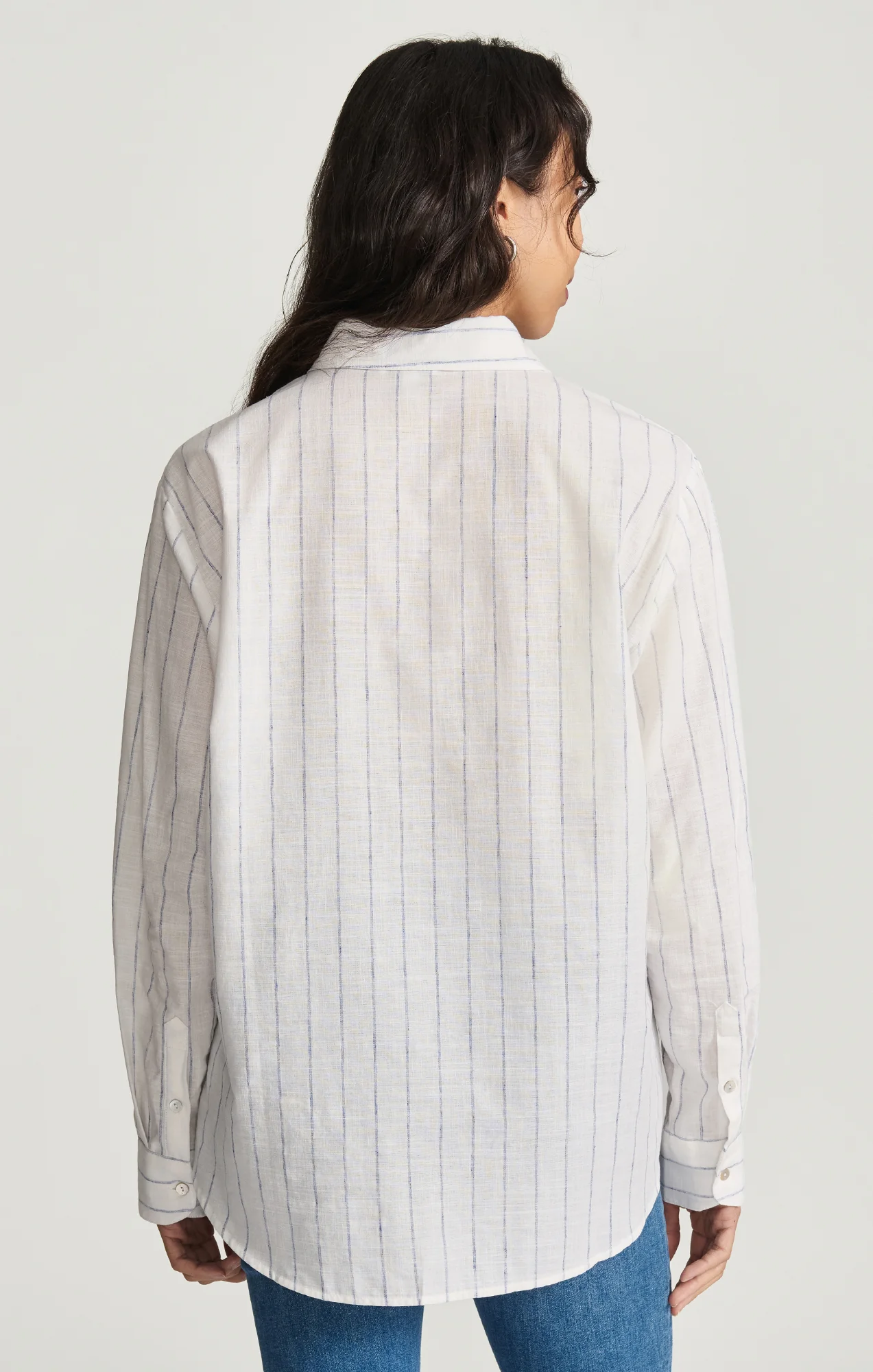 LONG SLEEVE BUTTON-UP SHIRT IN NAVY STRIPED - Image 3