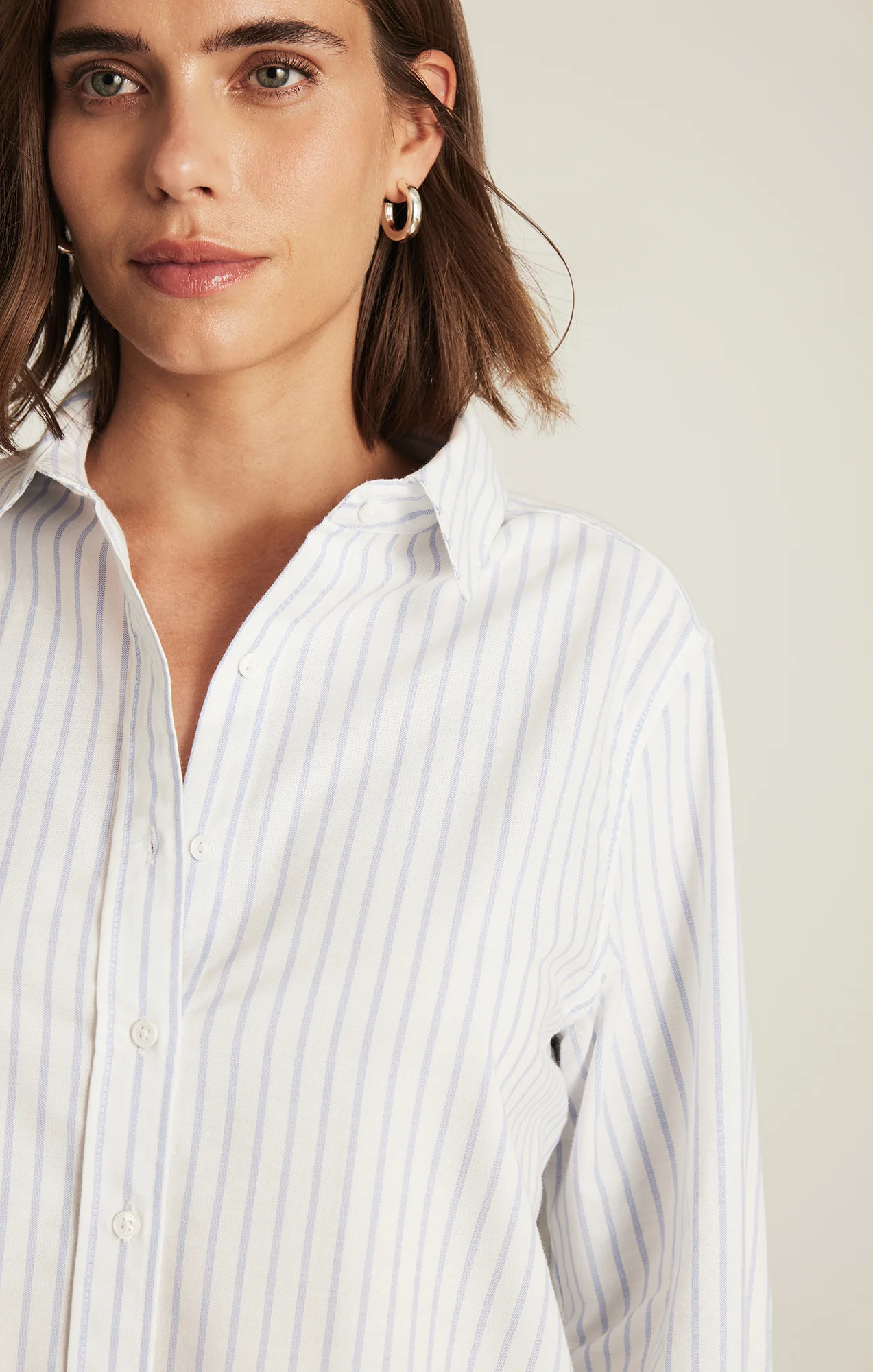 LONG SLEEVE BUTTON-UP SHIRT IN WHITE BLUE STRIPE - Image 3