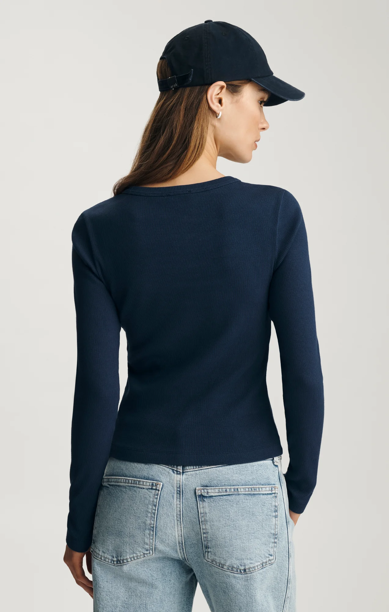 LONG SLEEVE BUTTON-UP T-SHIRT IN BLACK IRIS - Image 2