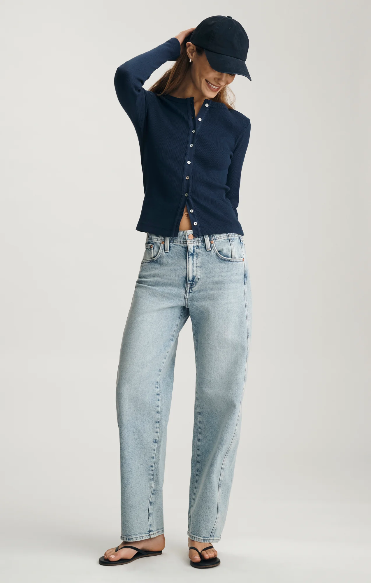 LONG SLEEVE BUTTON-UP T-SHIRT IN BLACK IRIS - Image 3