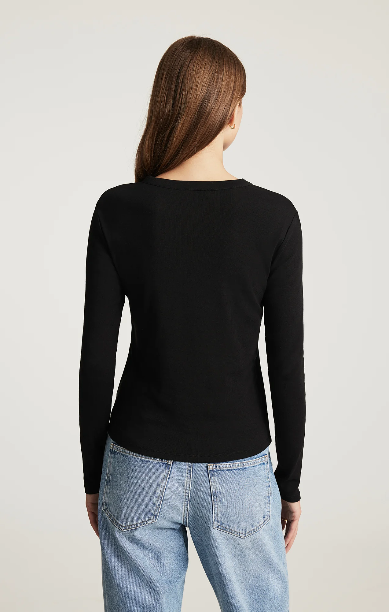HENLEY LONG SLEEVE T-SHIRT IN BLACK - Image 3