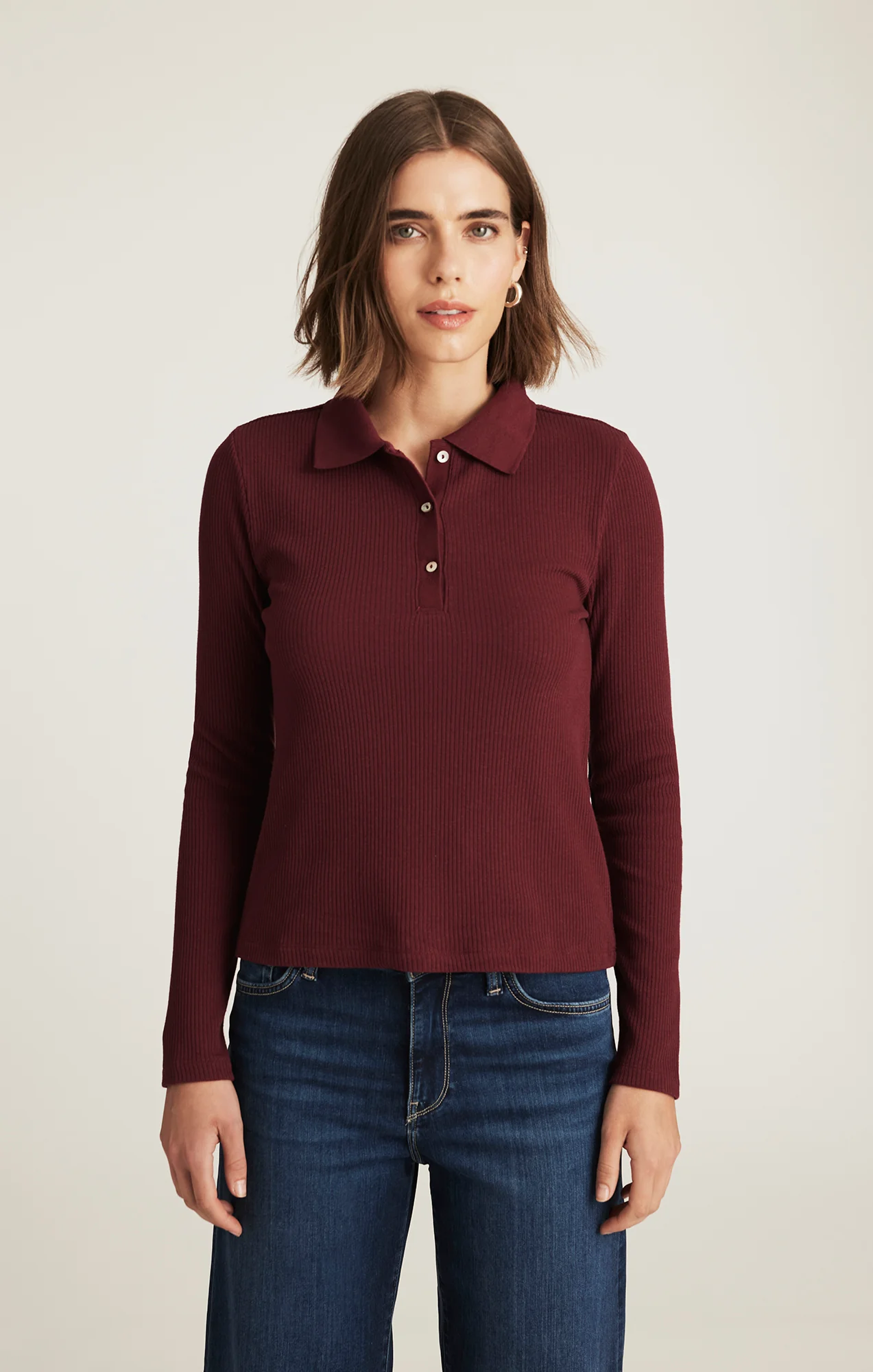 LONG SLEEVE POLO T-SHIRT IN ZINFANDEL