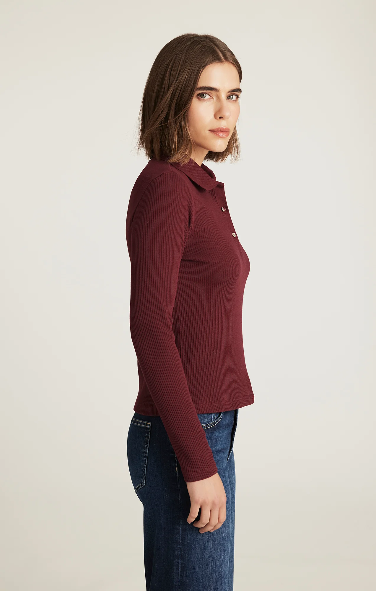 LONG SLEEVE POLO T-SHIRT IN ZINFANDEL - Image 2