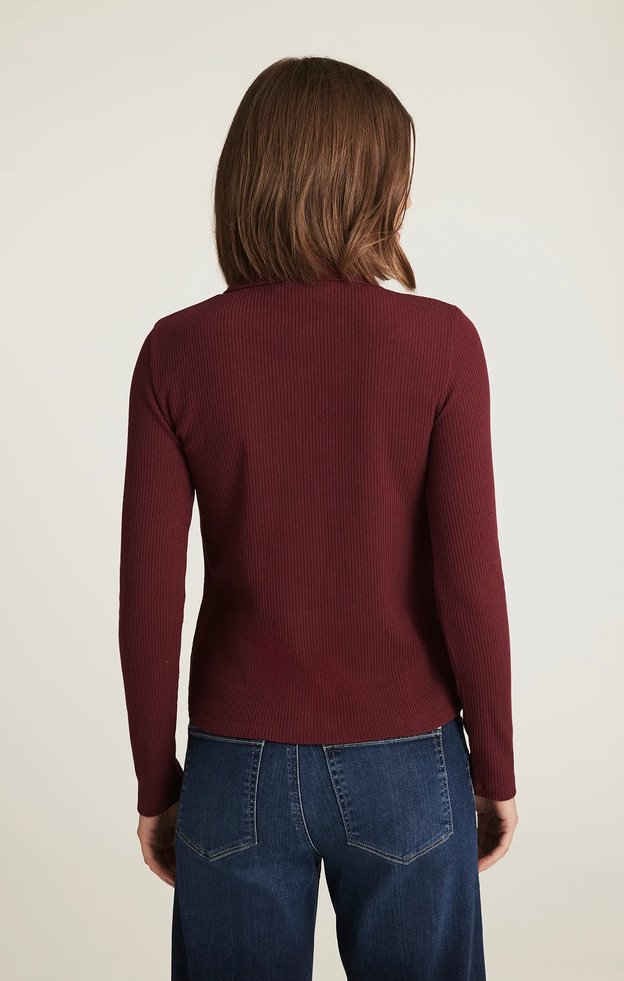 LONG SLEEVE POLO T-SHIRT IN ZINFANDEL - Image 3