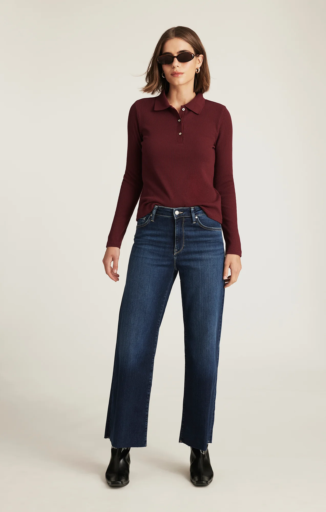 LONG SLEEVE POLO T-SHIRT IN ZINFANDEL - Image 4