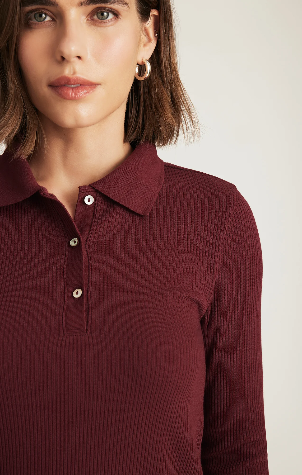 LONG SLEEVE POLO T-SHIRT IN ZINFANDEL - Image 5