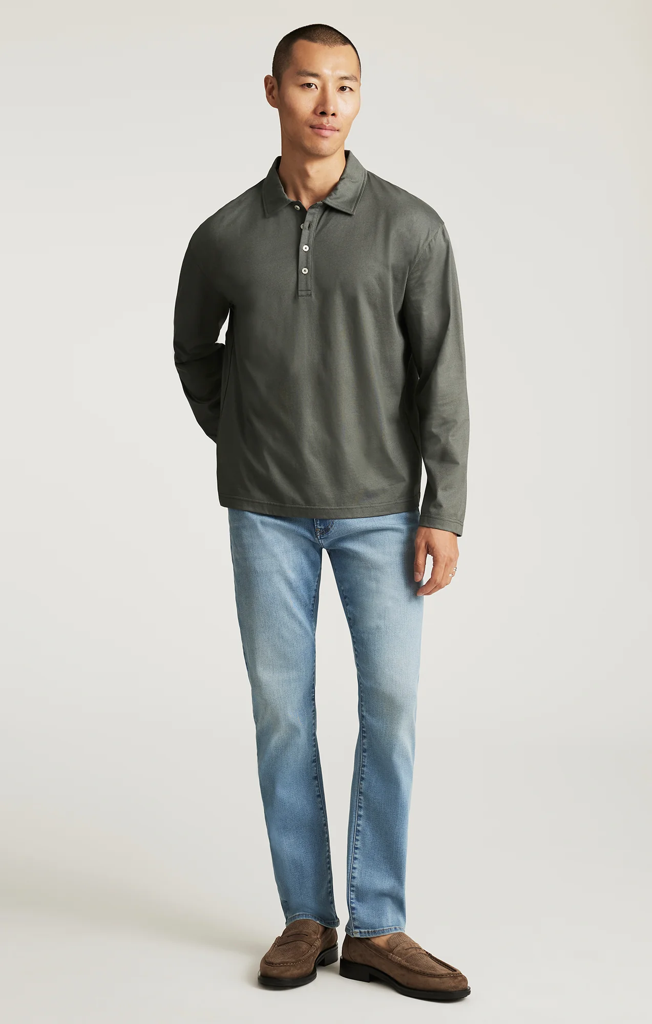 EDITION LONG SLEEVE POLO T-SHIRT IN URBAN CHIC - Image 4