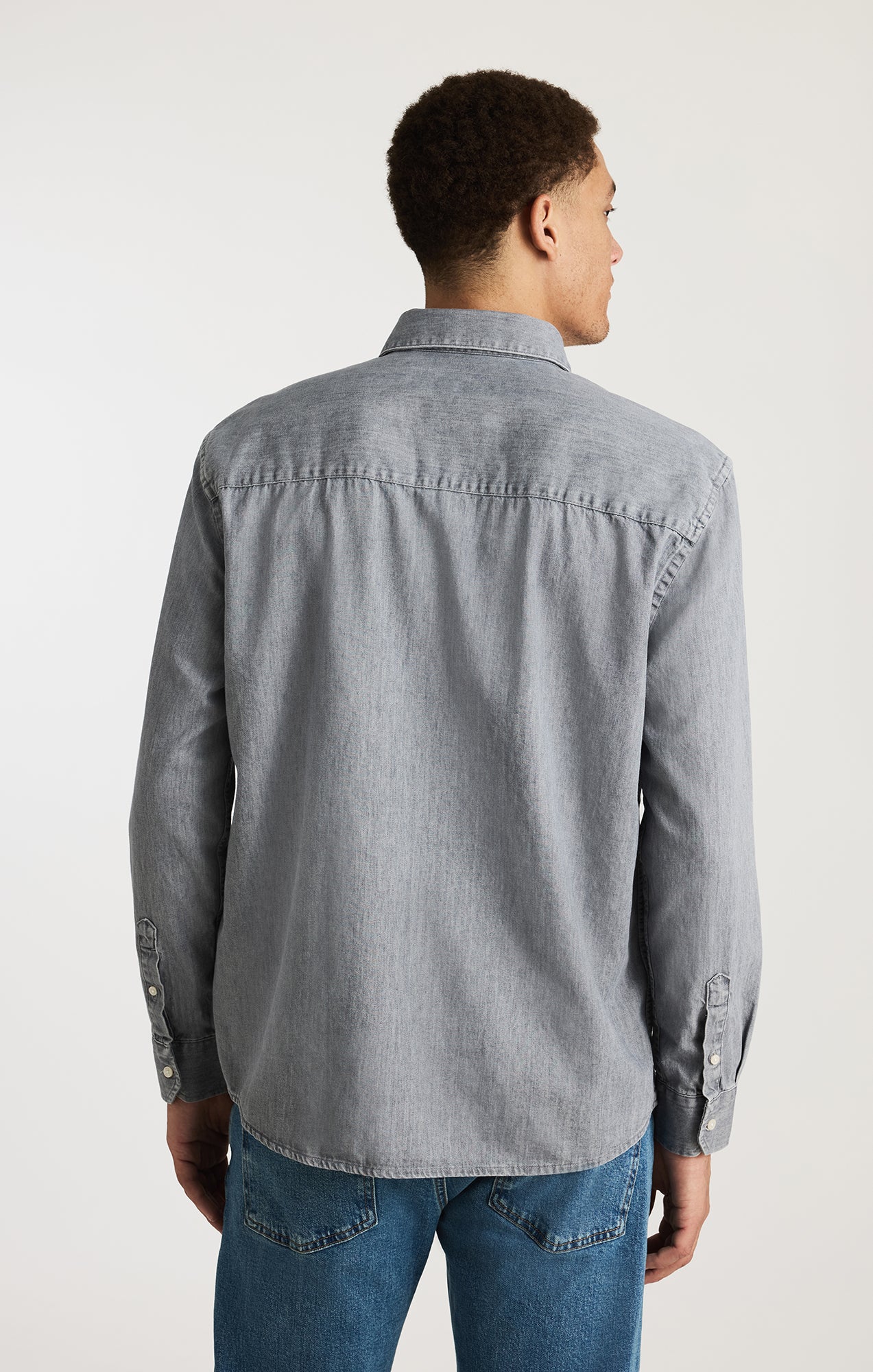 EDITION LONG SLEEVE BUTTON-UP SHIRT IN GREY INDIGO - Image 3