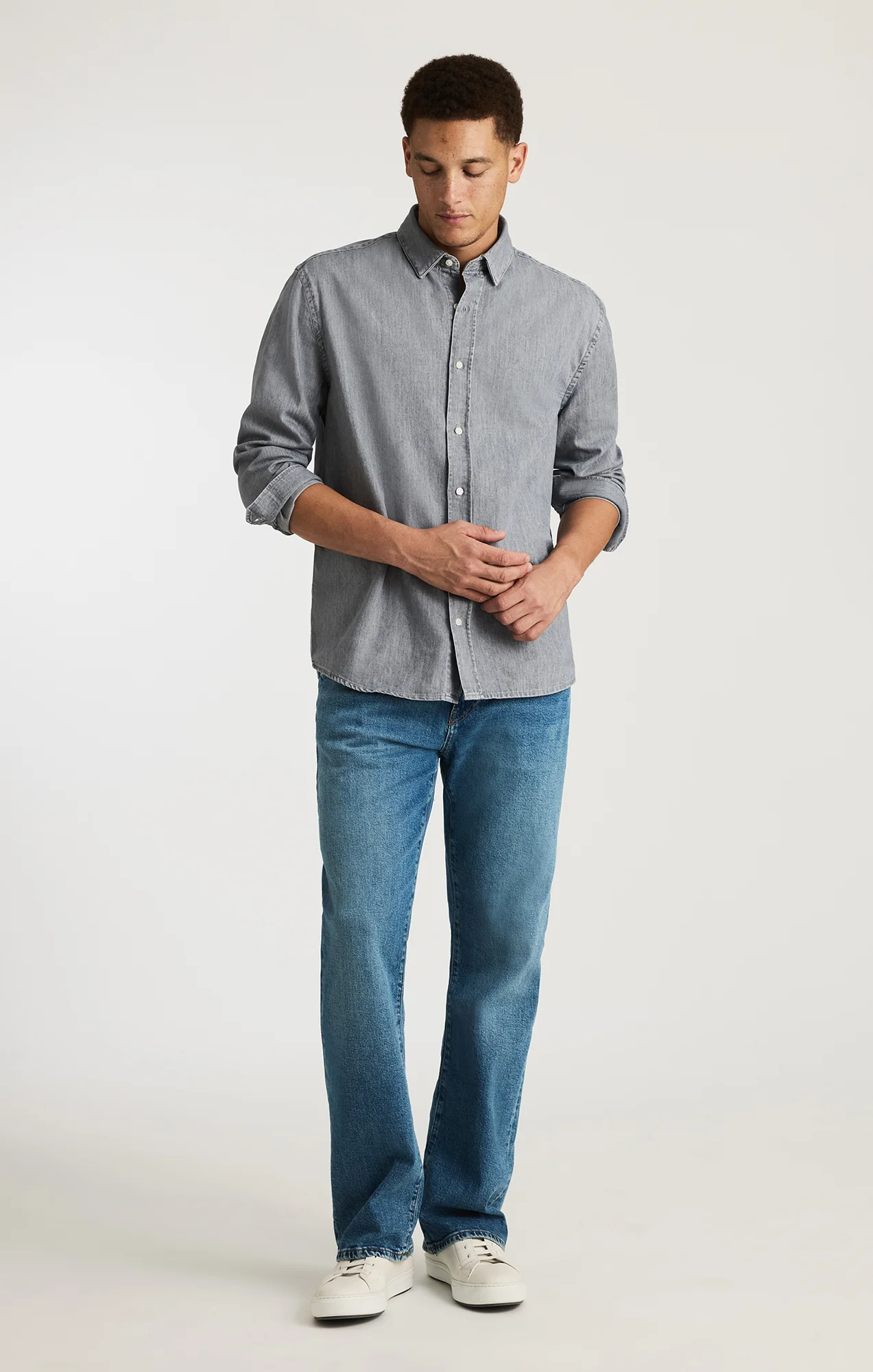 EDITION LONG SLEEVE BUTTON-UP SHIRT IN GREY INDIGO - Image 5