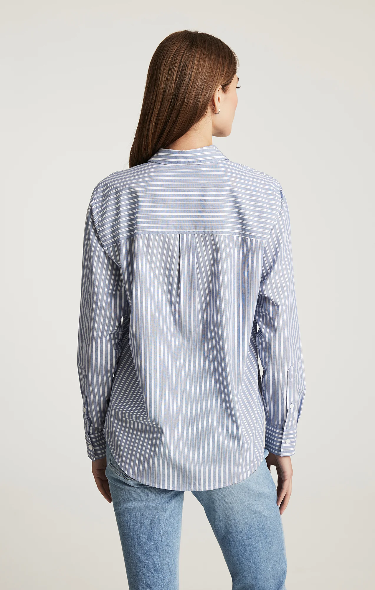 LONG SLEEVE BUTTON-UP SHIRT IN INDIGO BLUE STRIPE - Image 3