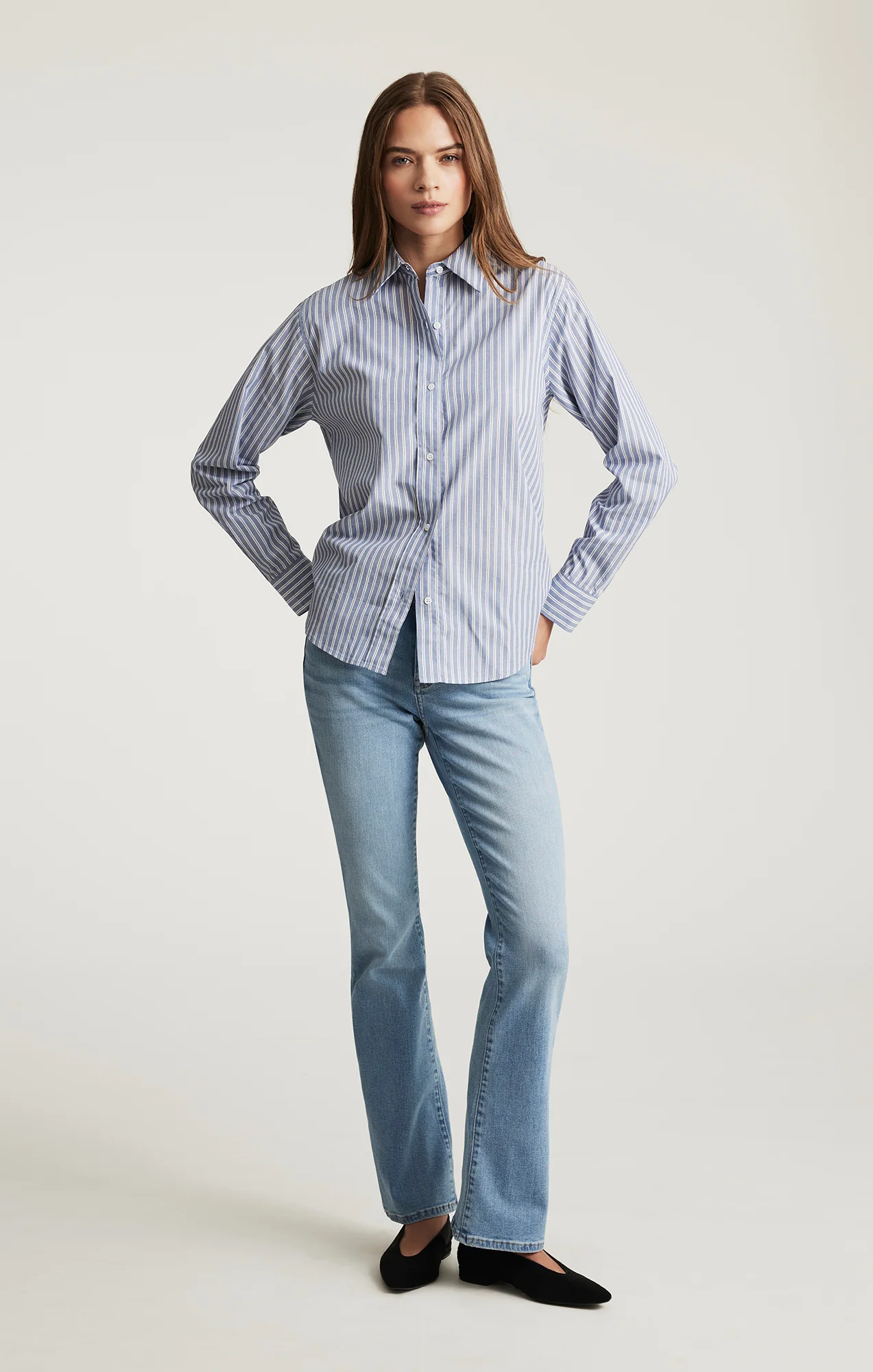 LONG SLEEVE BUTTON-UP SHIRT IN INDIGO BLUE STRIPE - Image 5