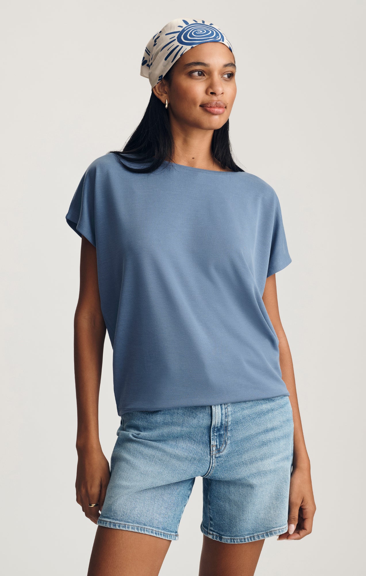 LUXE TOUCH TENCEL™ BOAT NECK T-SHIRT IN BIJOU BLUE