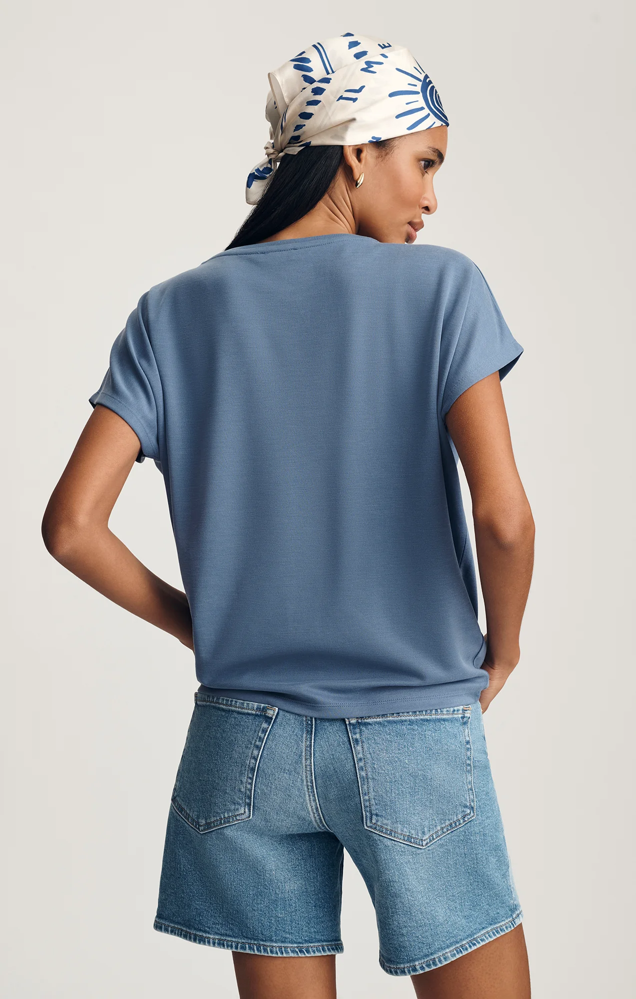 LUXE TOUCH TENCEL™ BOAT NECK T-SHIRT IN BIJOU BLUE - Image 2