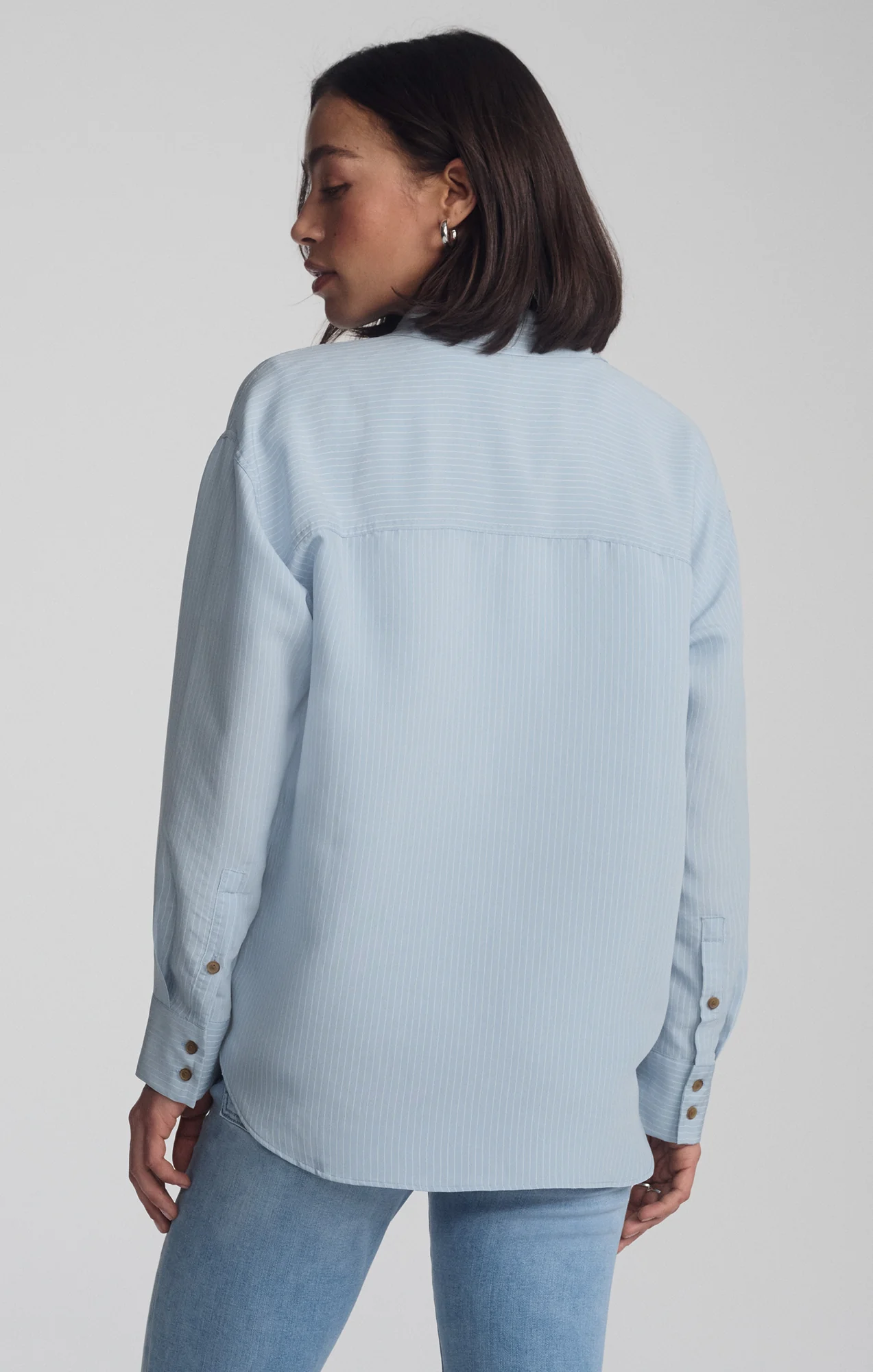 LUXE TOUCH TENCEL™ BUTTON-UP STRIPED SHIRT IN AIR BLUE STRIPE - Image 3
