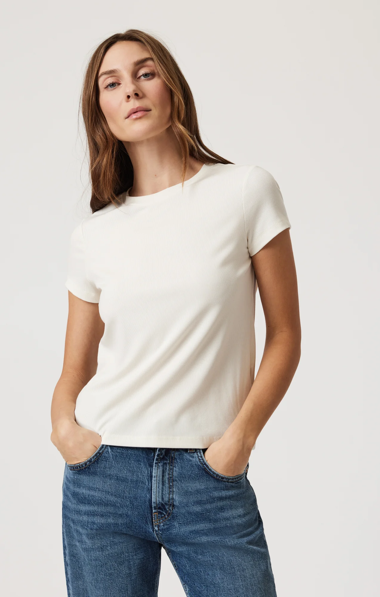 LUXE TOUCH TENCEL™ RIBBED T-SHIRT IN COCONUT MILK - Image 7