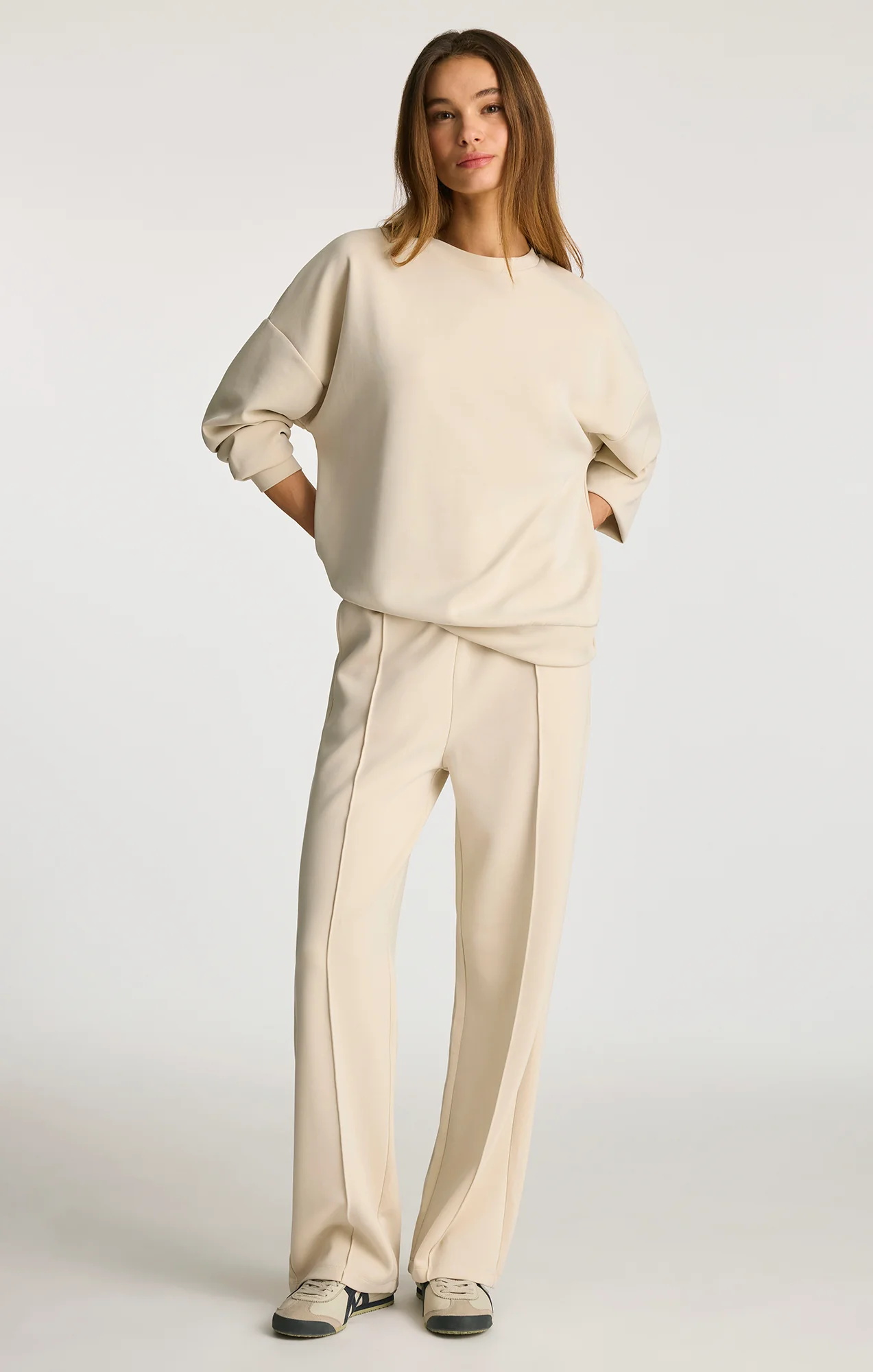 LUXE TOUCH TENCEL™ SWEATSHIRT IN BONE WHITE - Image 5