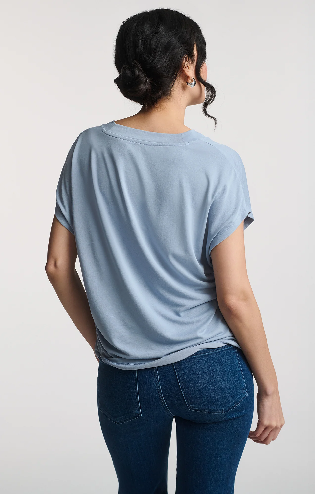 LUXE TOUCH TENCEL™ V-NECK SHIRT IN ZEN BLUE - Image 2