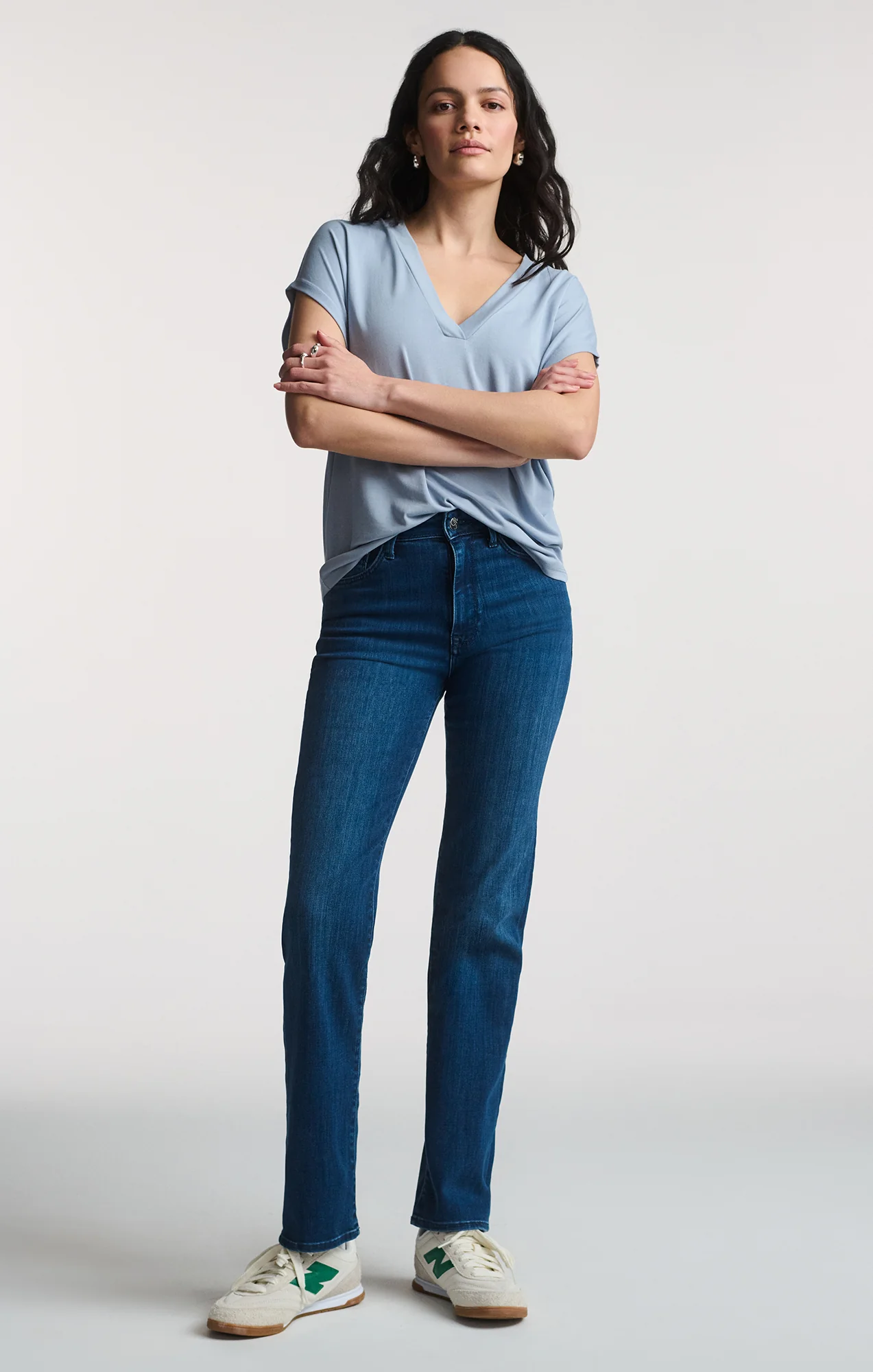 LUXE TOUCH TENCEL™ V-NECK SHIRT IN ZEN BLUE - Image 3
