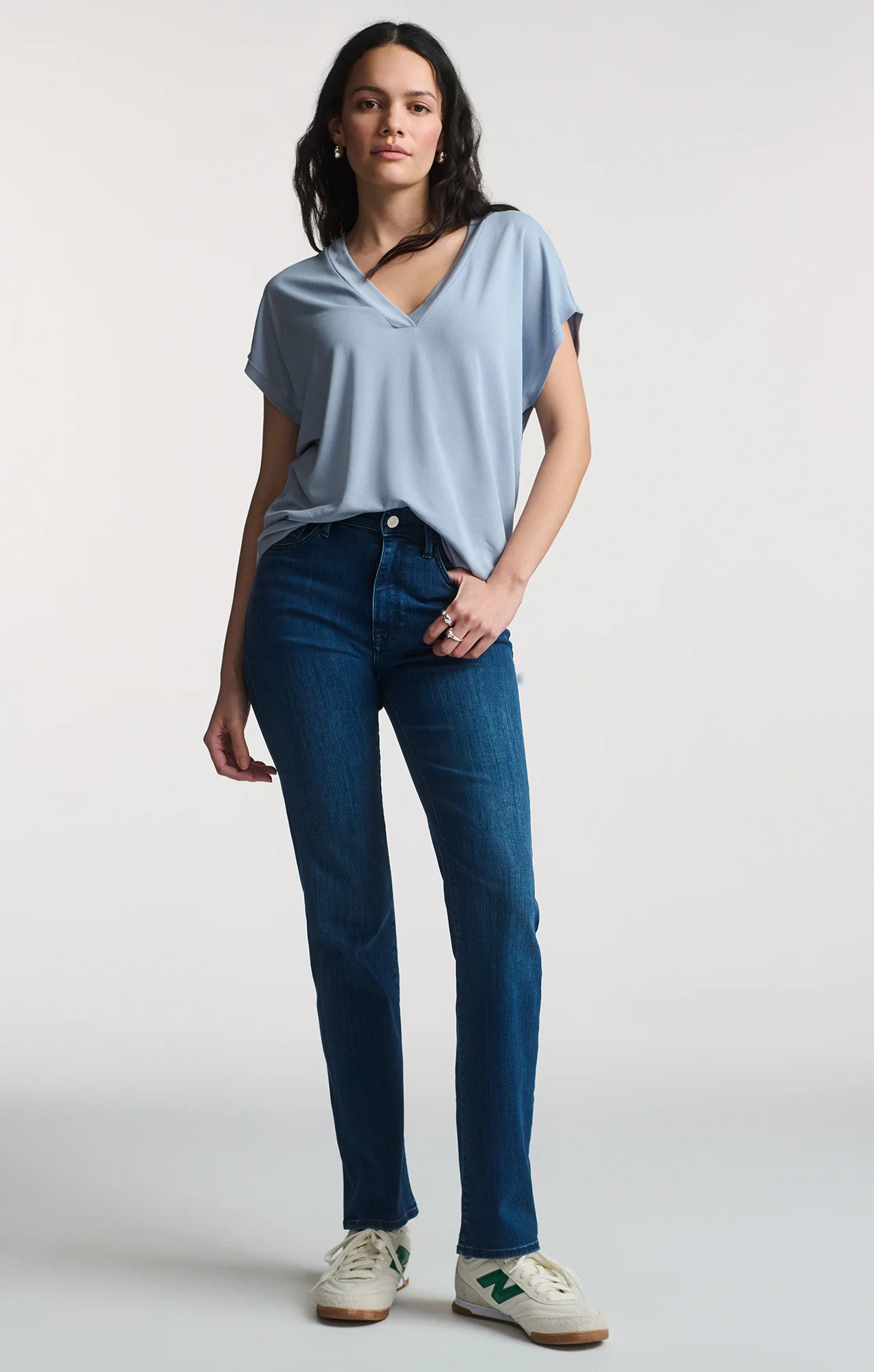 LUXE TOUCH TENCEL™ V-NECK SHIRT IN ZEN BLUE - Image 5