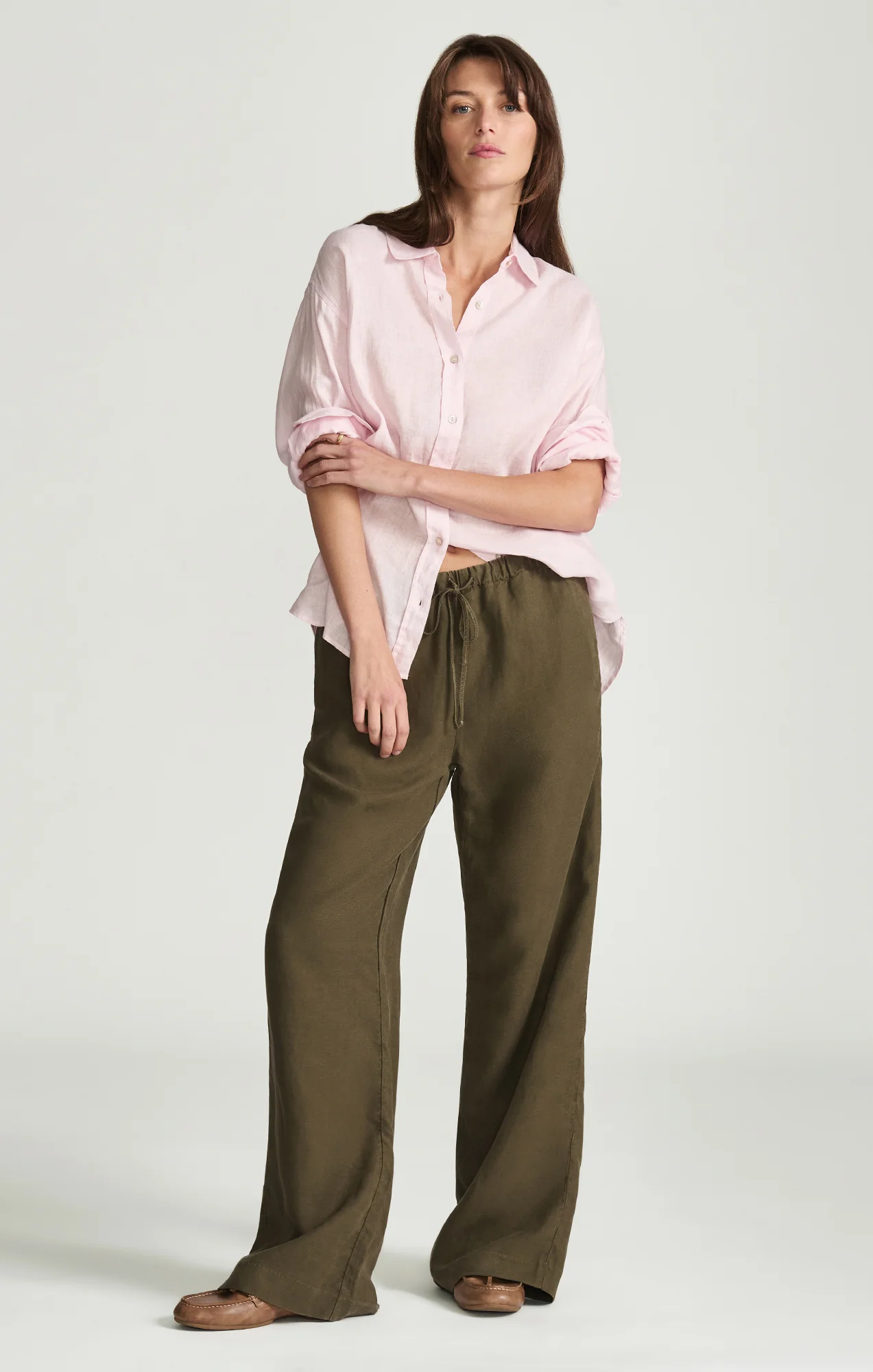 MARCELA WIDE LEG IN MILITARY GREEN LINEN