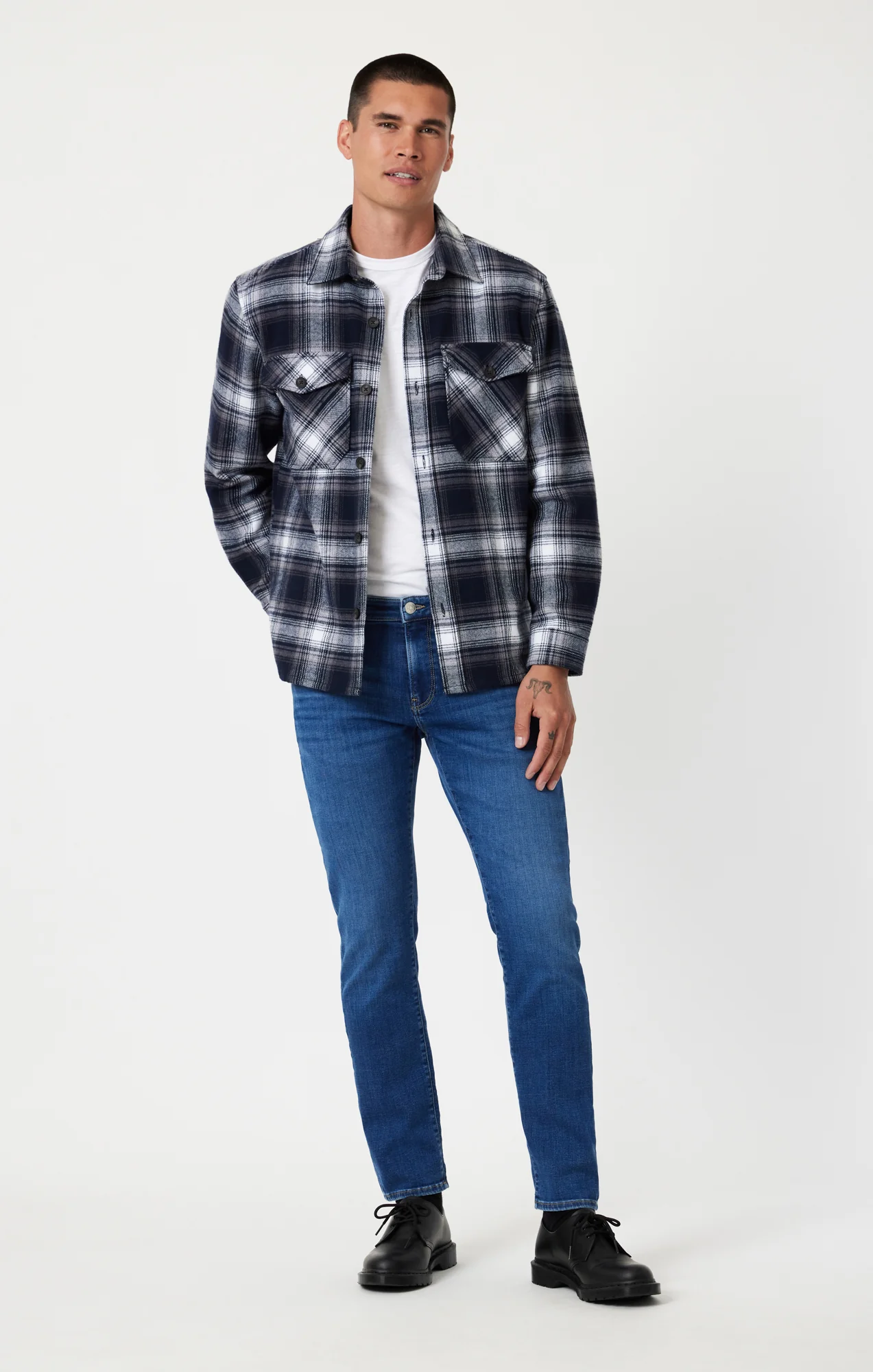 MARCUS SLIM STRAIGHT LEG IN DARK BRUSHED FEATHER BLUE