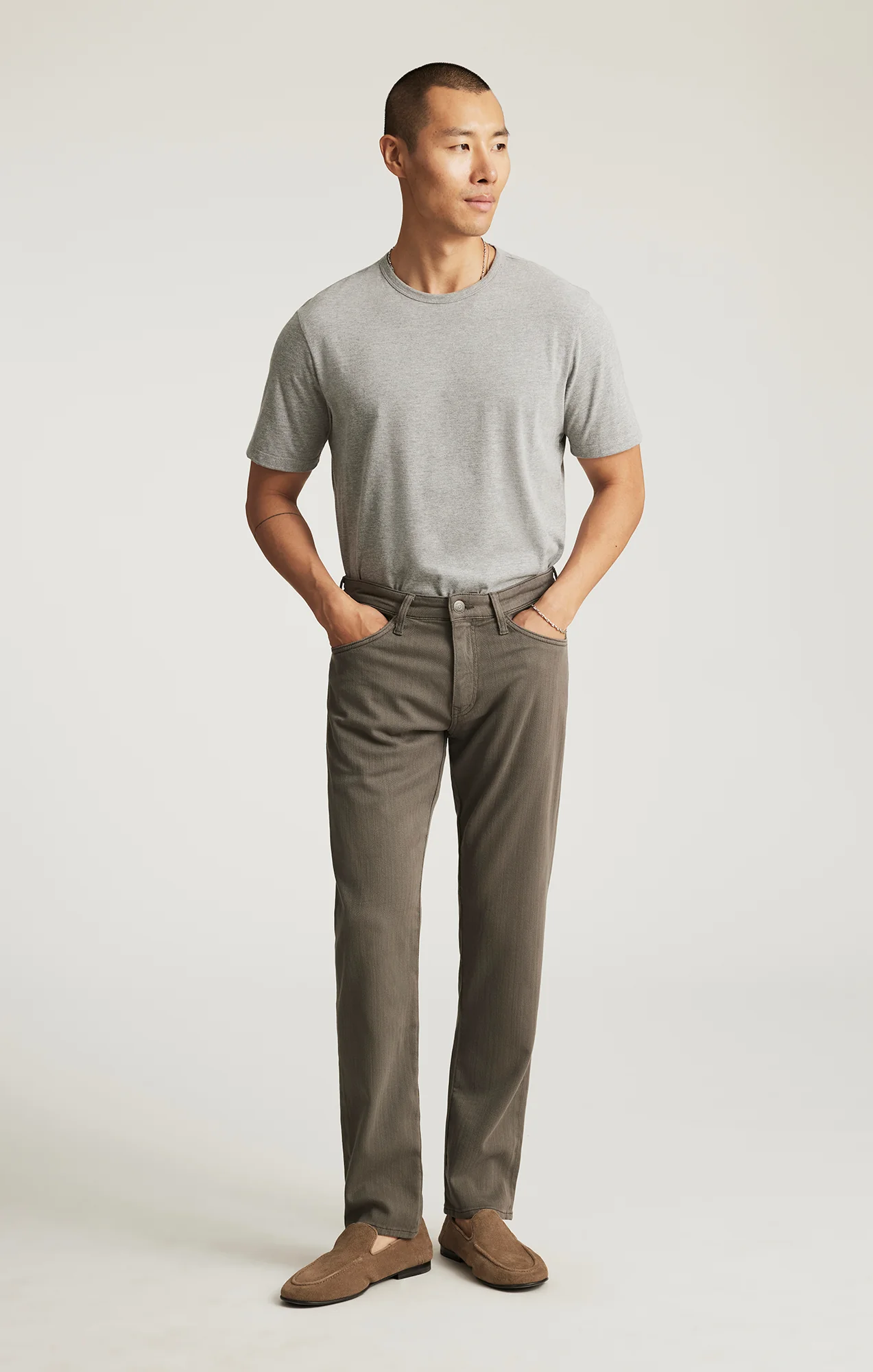 MARCUS SLIM STRAIGHT LEG IN SAGE HERRINGBONE