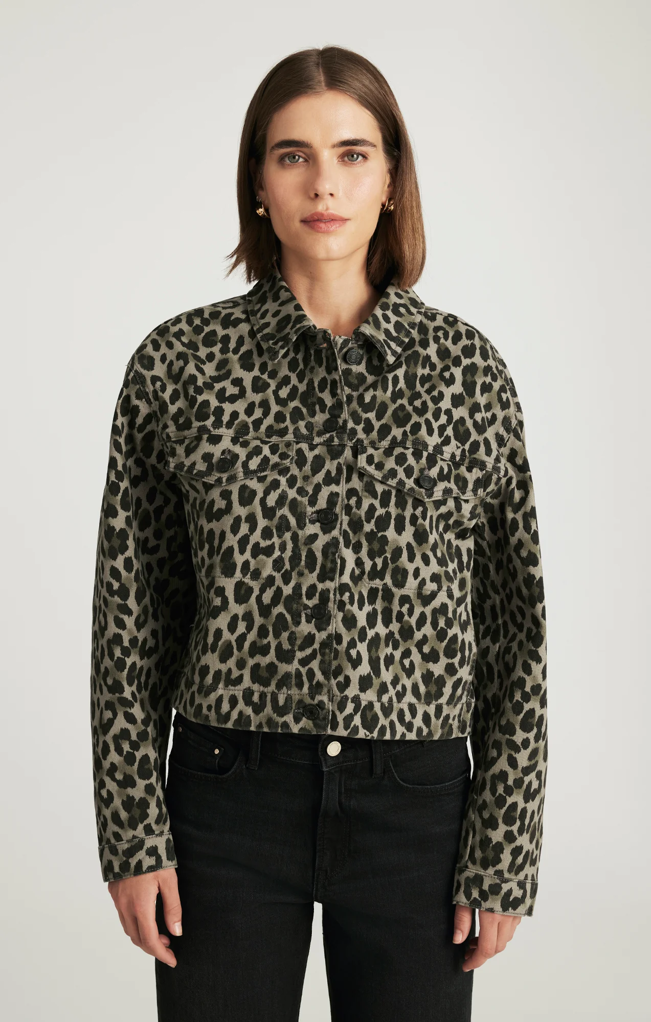 MAREN CROP JACKET IN GREEN LEO DENIM